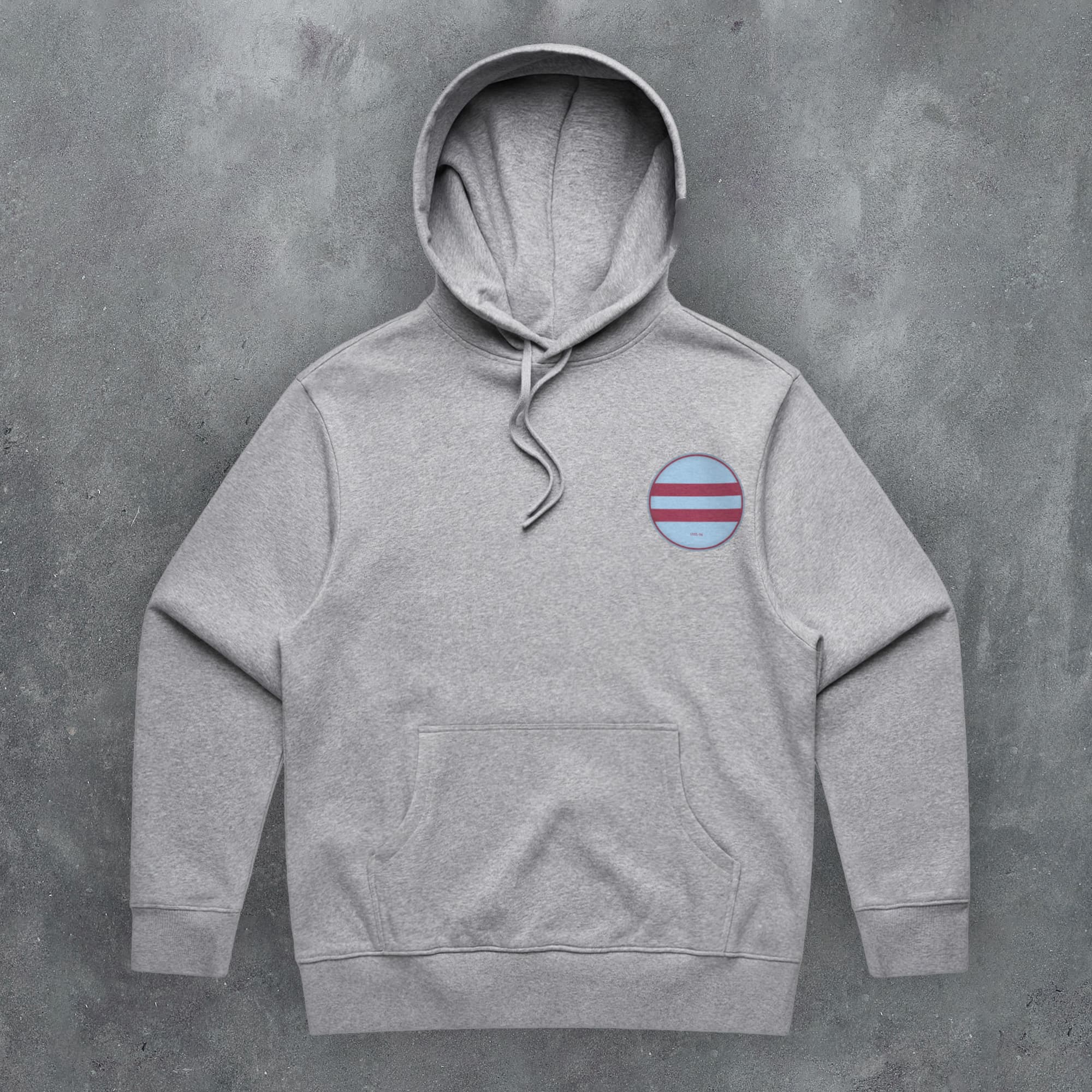 a grey hoodie with the american flag on it