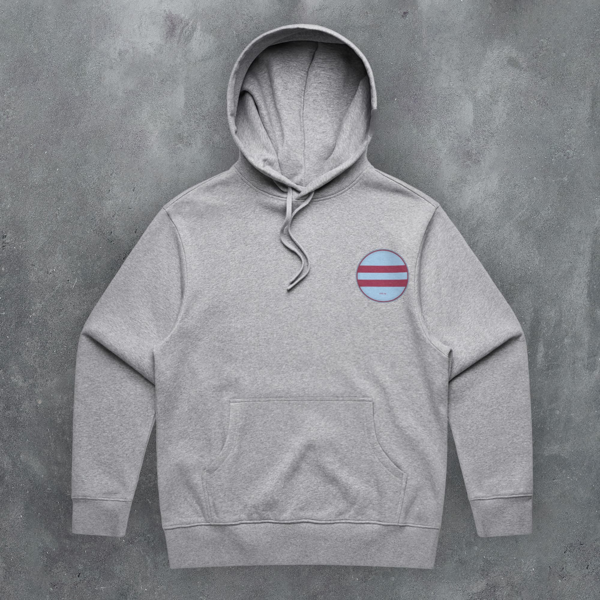 a grey hoodie with the american flag on it