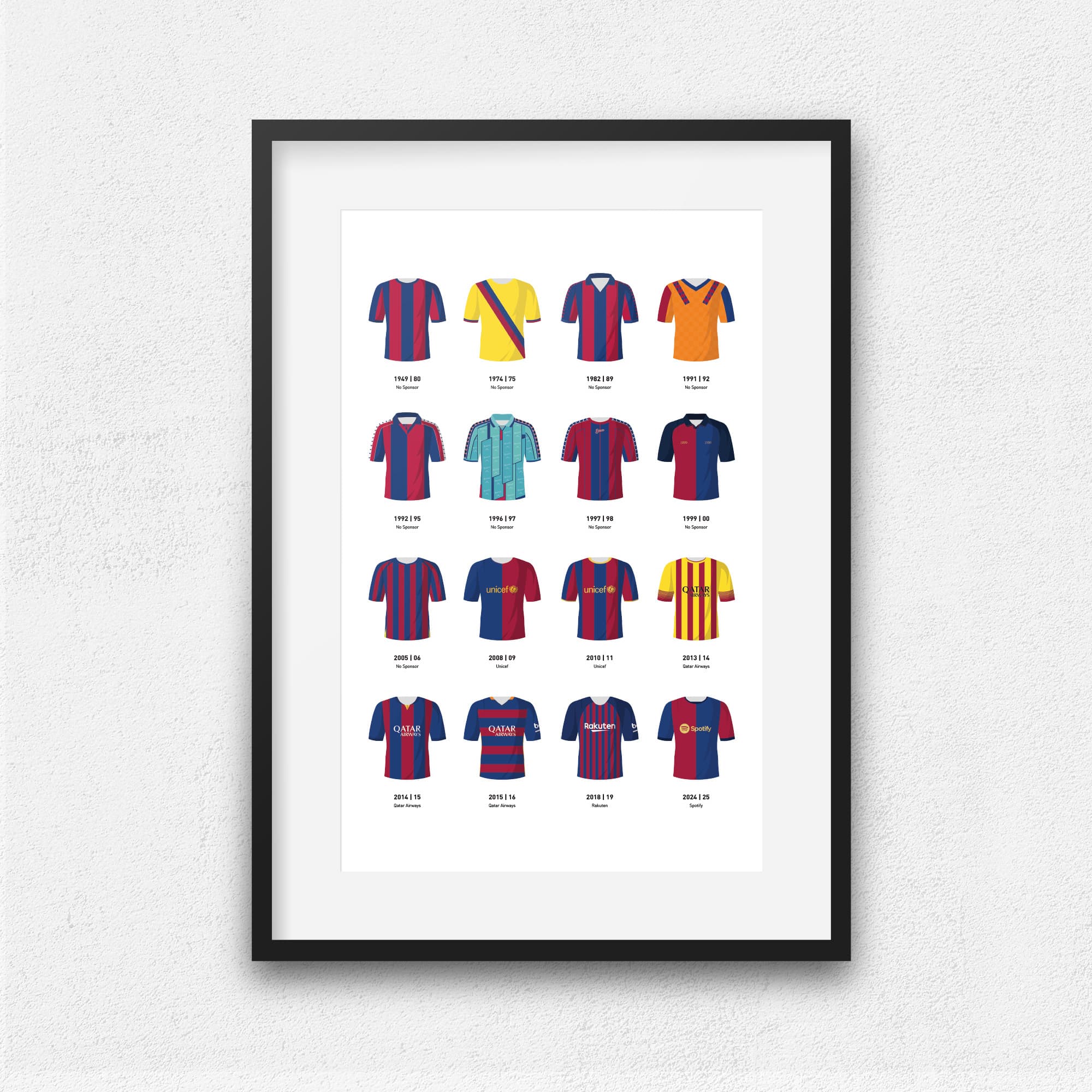 Barcelona Classic Kits Football Team Print