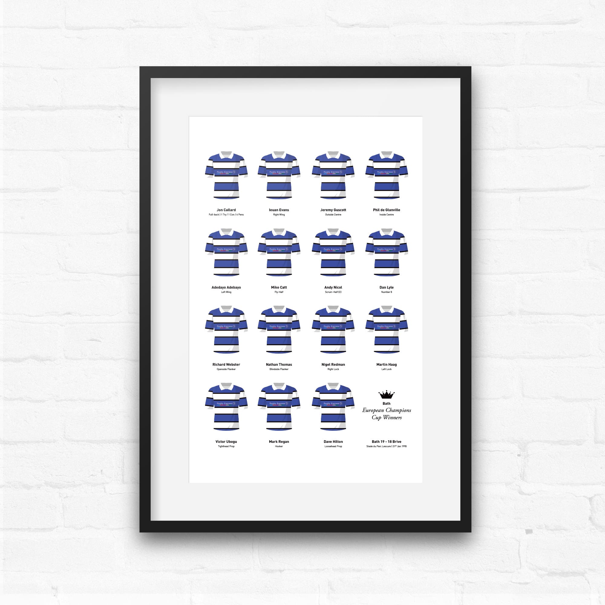 Bath Rugby Union 1998 European Champions Cup Winners Team Print