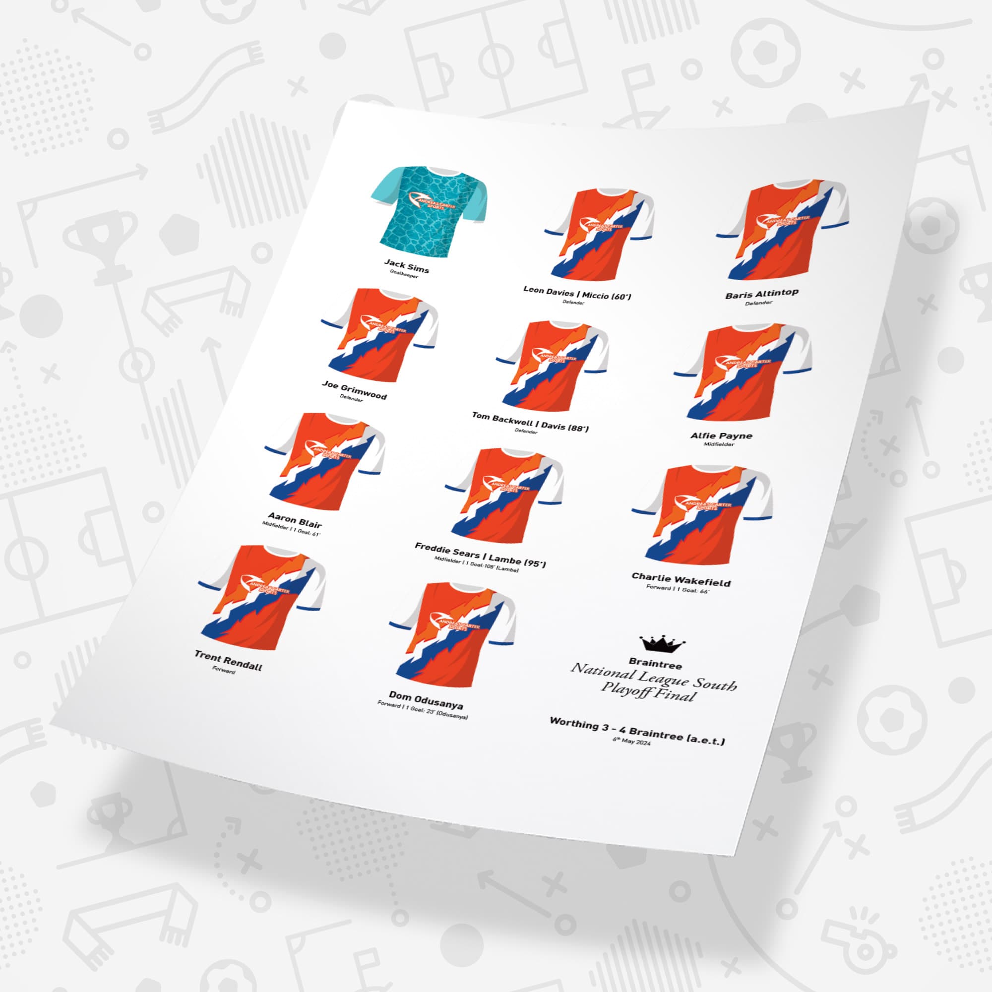 Braintree 2024 National League South Playoff Winners Football Team Print