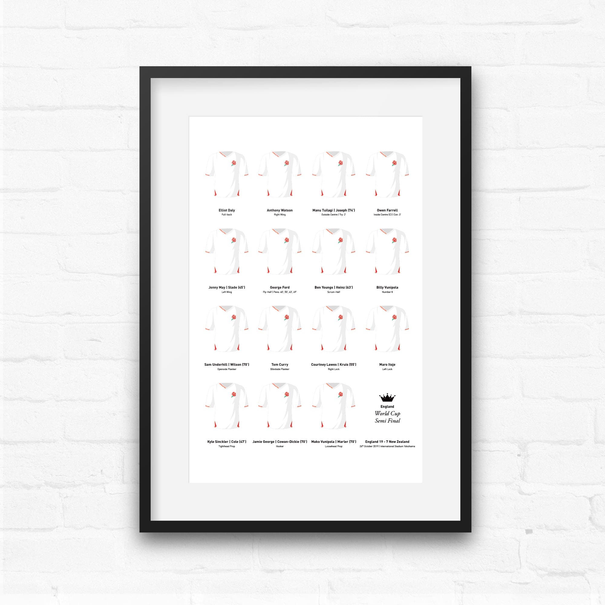 England Rugby Union 2019 World Cup Semi Final Team Print