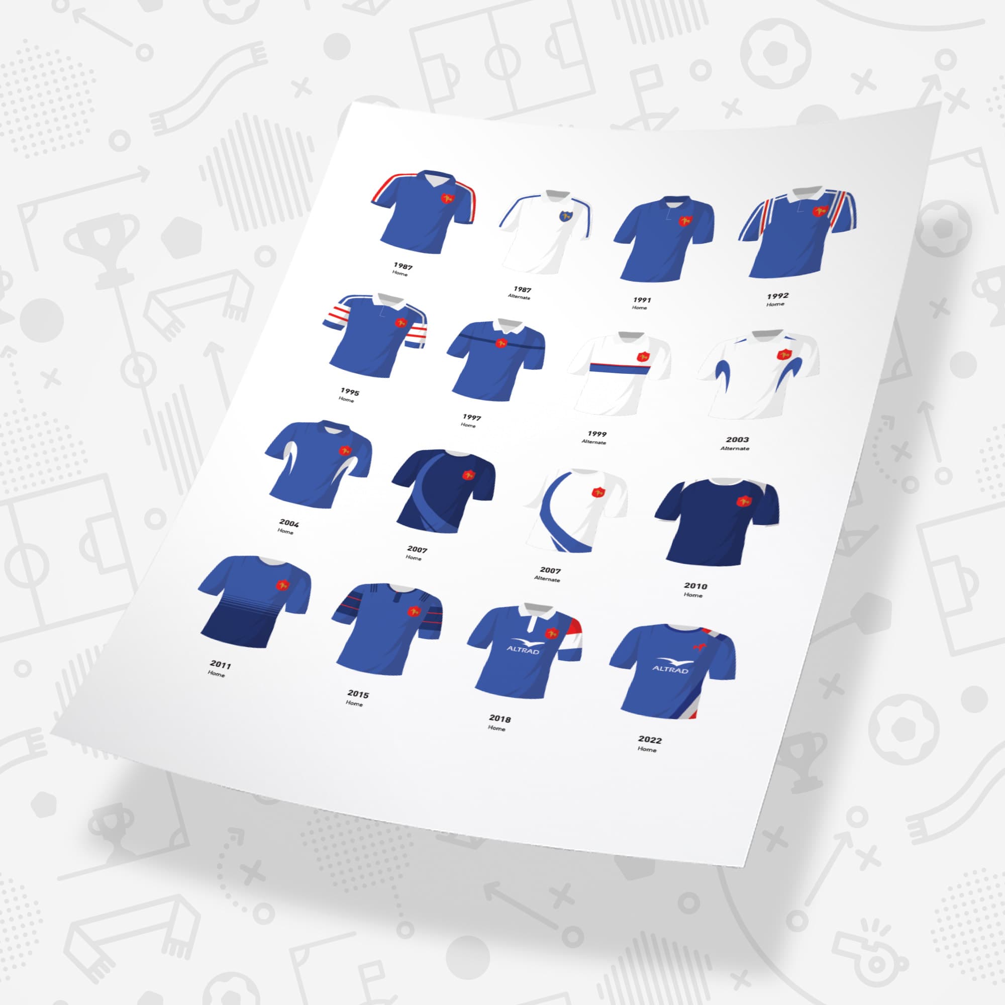 France Classic Kits Rugby Union Team Print