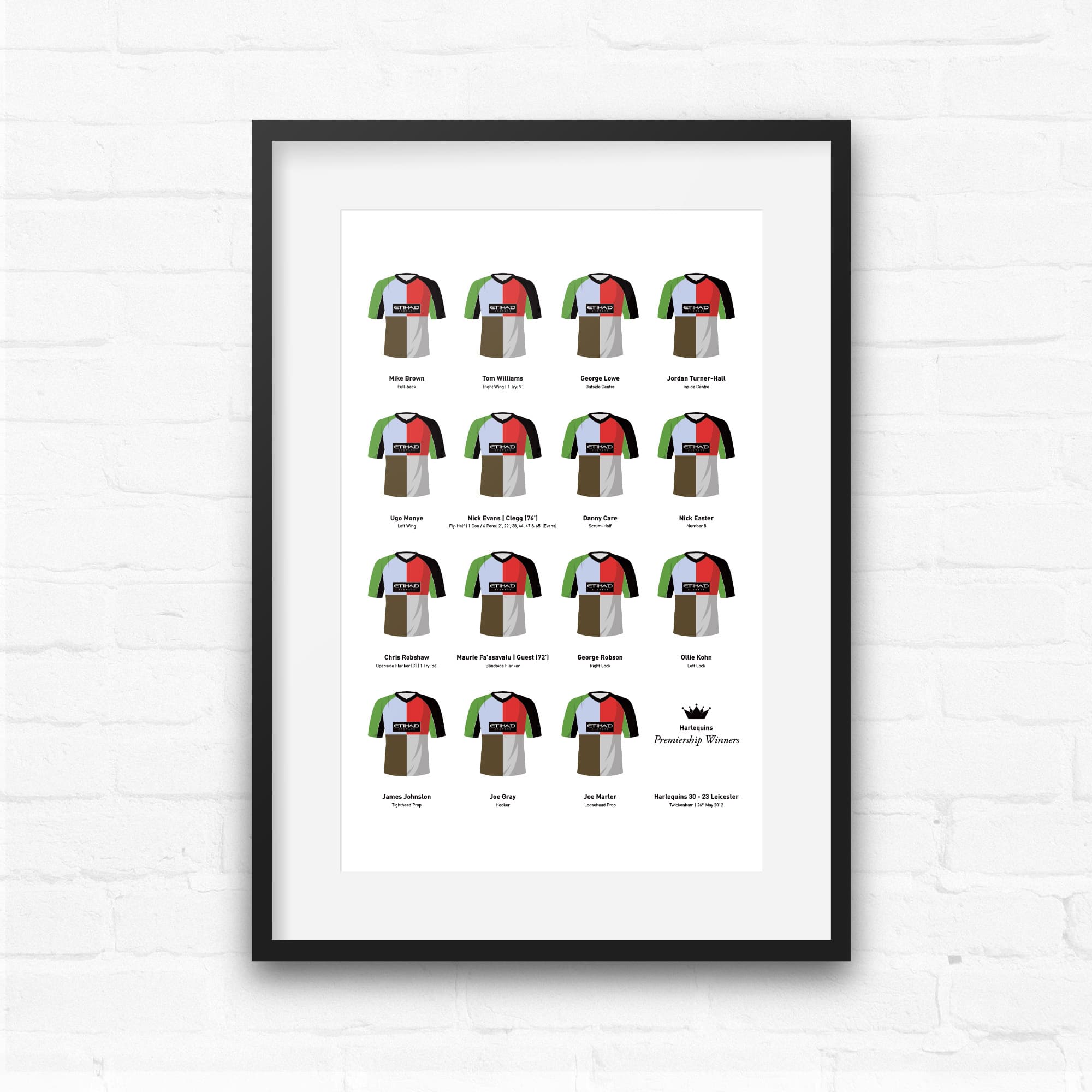 Harlequins Rugby Union 2012 Premiership Winners Team Print