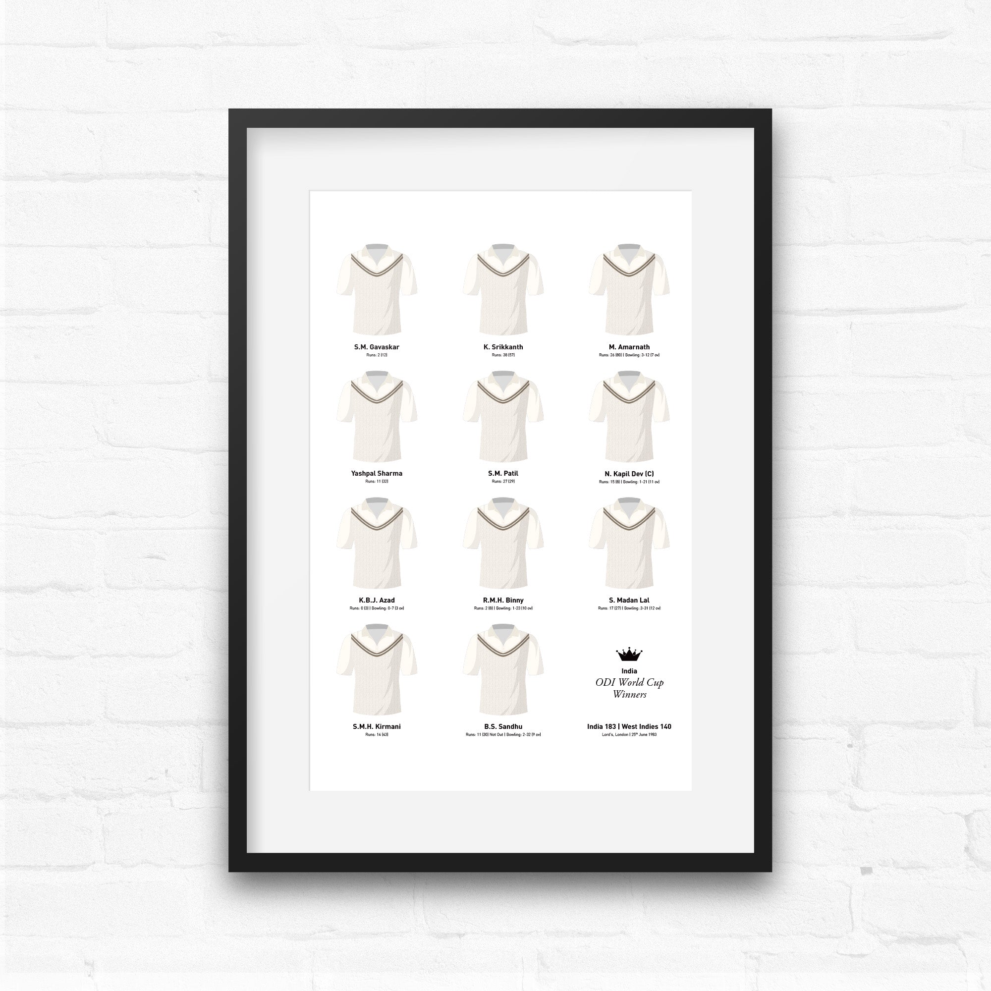 India Cricket 1983 World Cup Winners Team Print