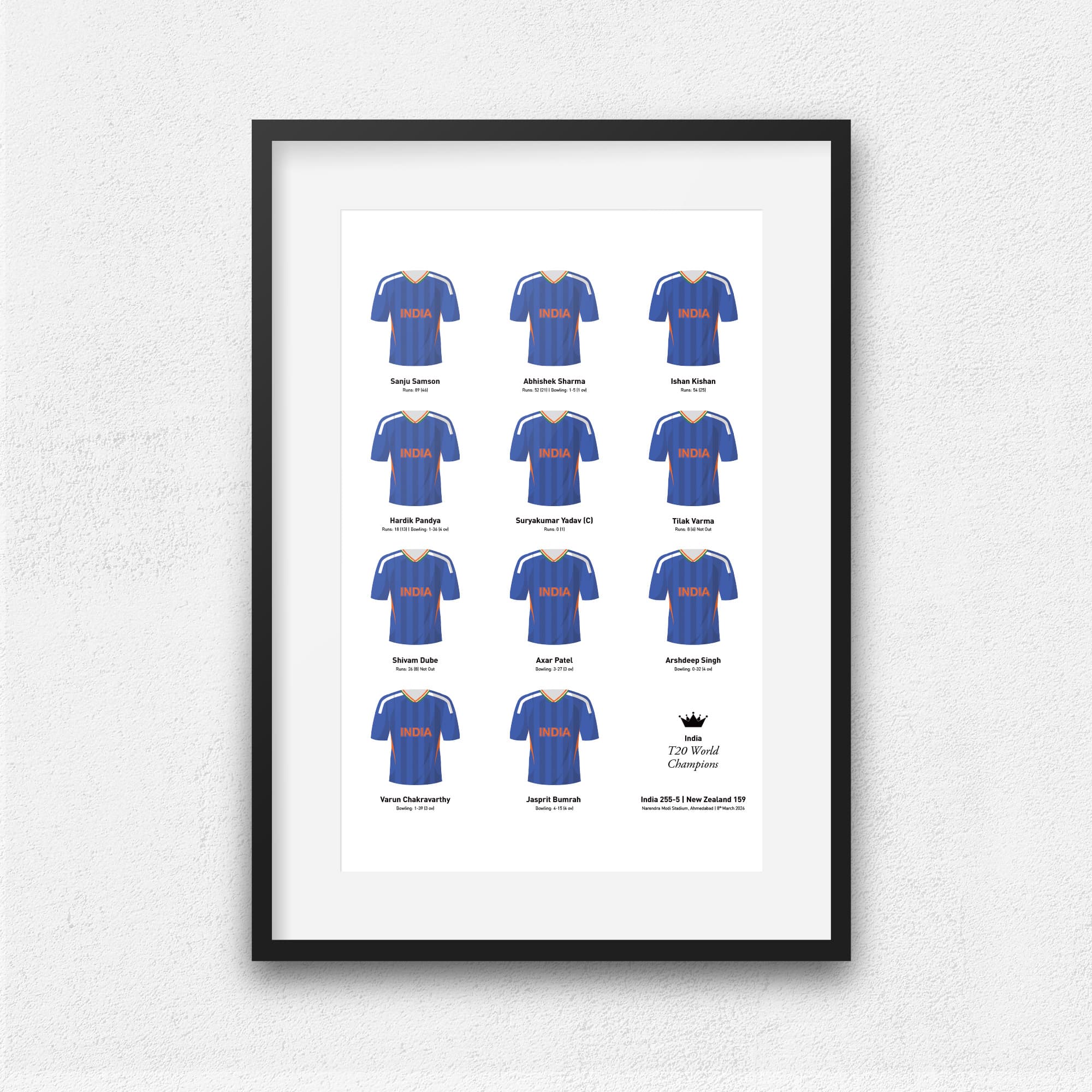 India Cricket 2026 T20 World Cup Winners Team Print