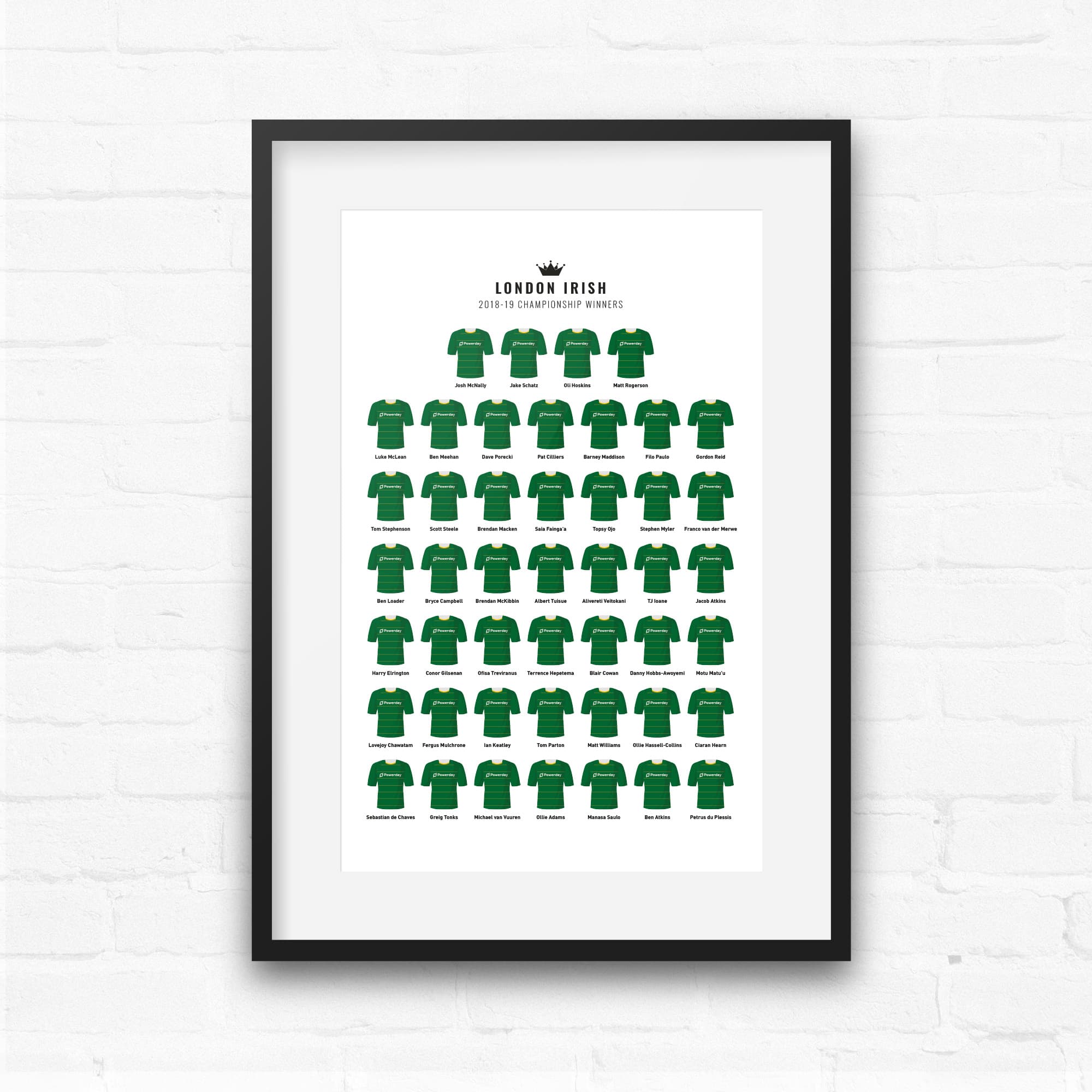 London Irish Rugby Union 2019 Championship Winners Team Print