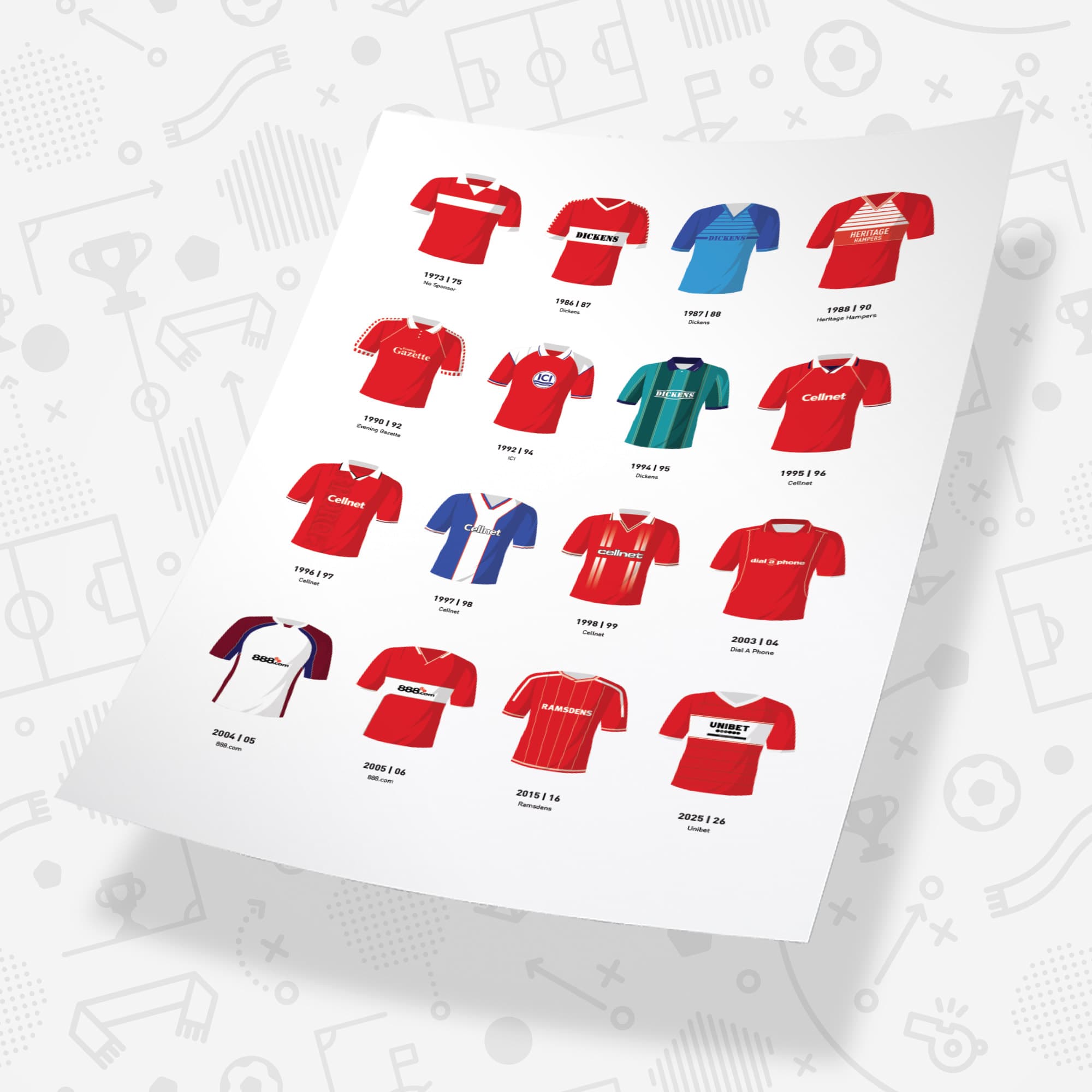 Middlesbrough Classic Kits Football Team Print