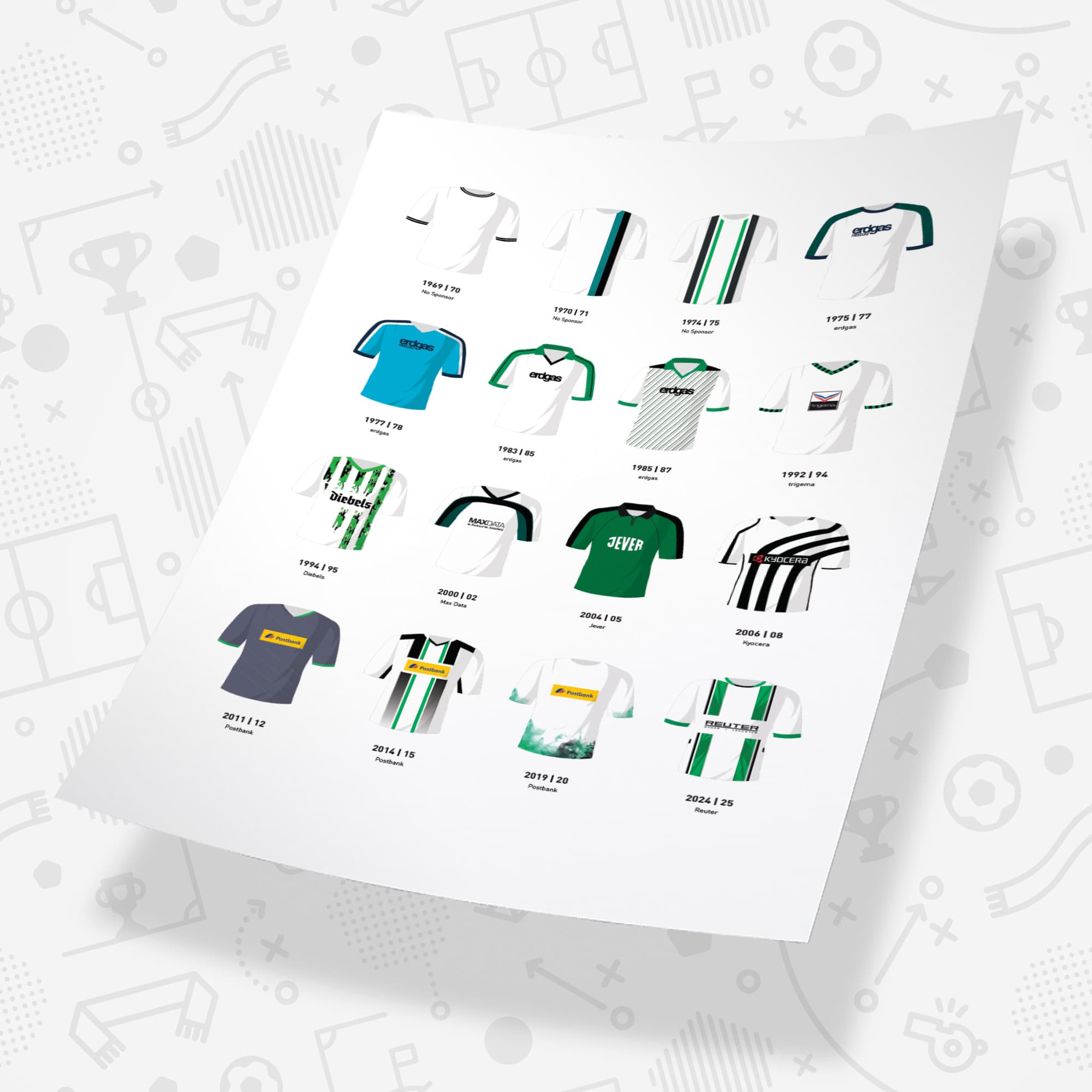 Monchengladbach Classic Kits Football Team Print