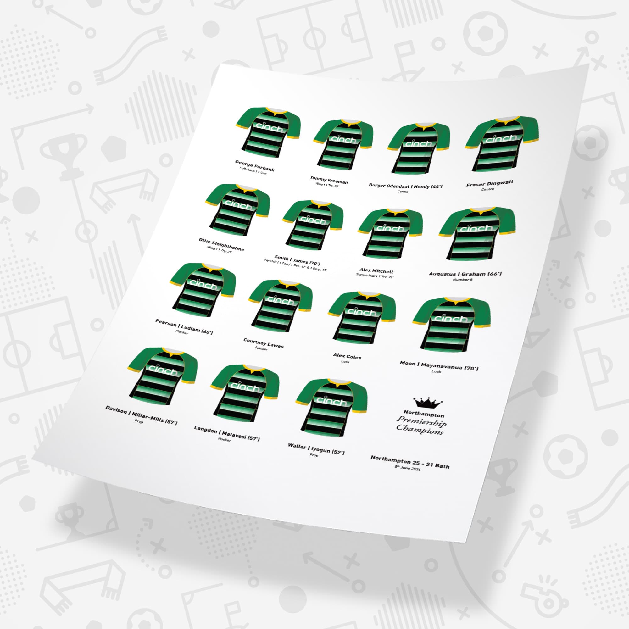 Northampton Rugby Union 2024 Premiership Winners Team Print