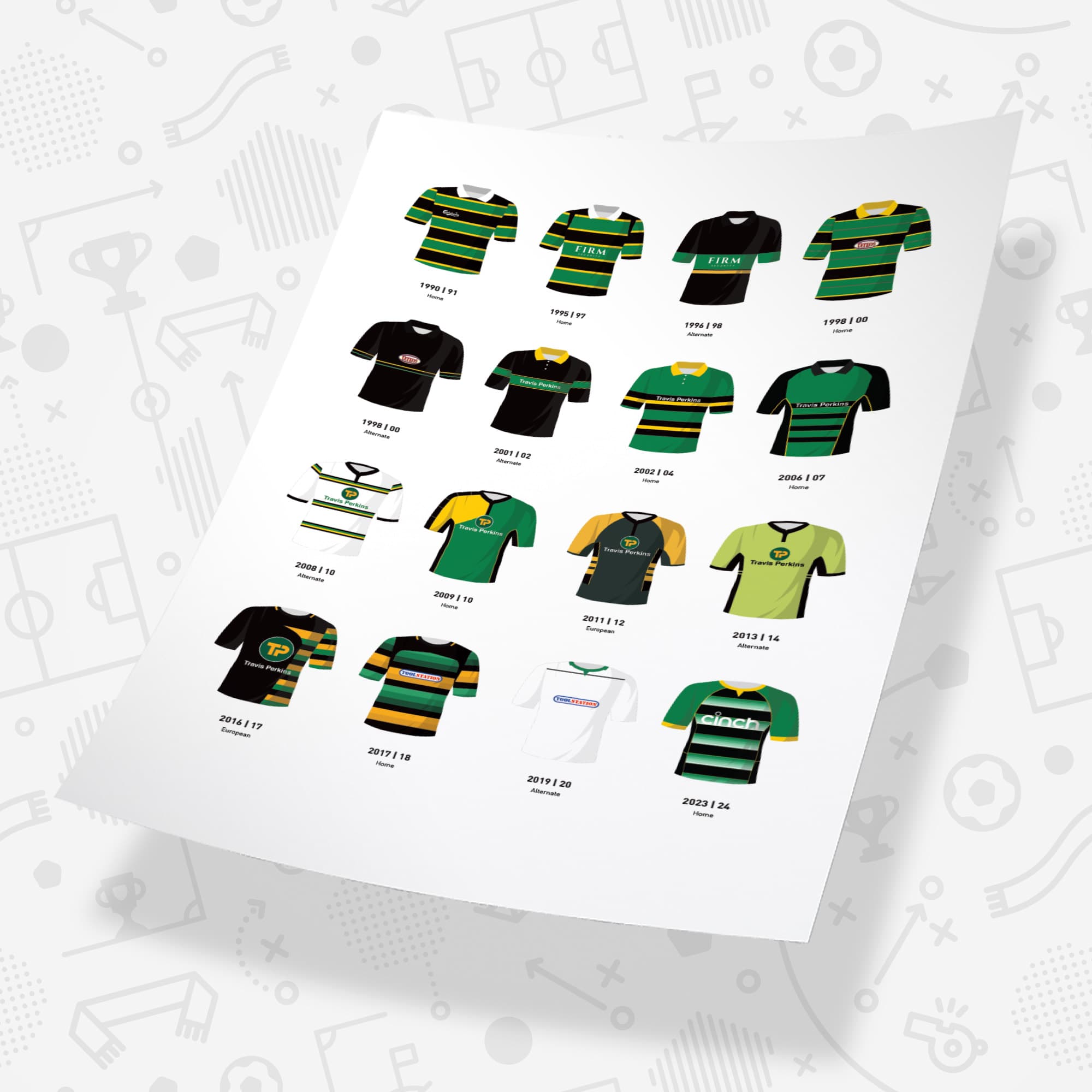 Northampton Classic Kits Rugby Union Team Print
