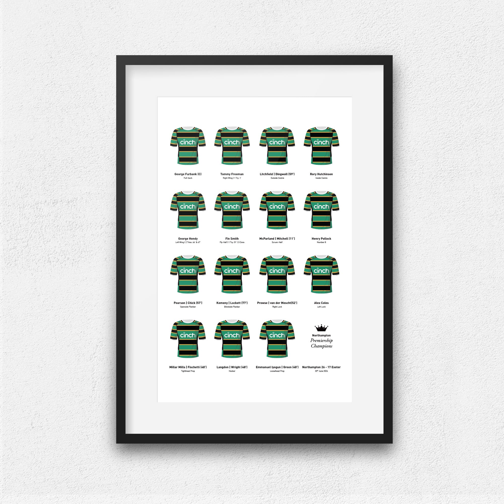 Northampton Rugby Union 2026 Premiership Winners Team Print