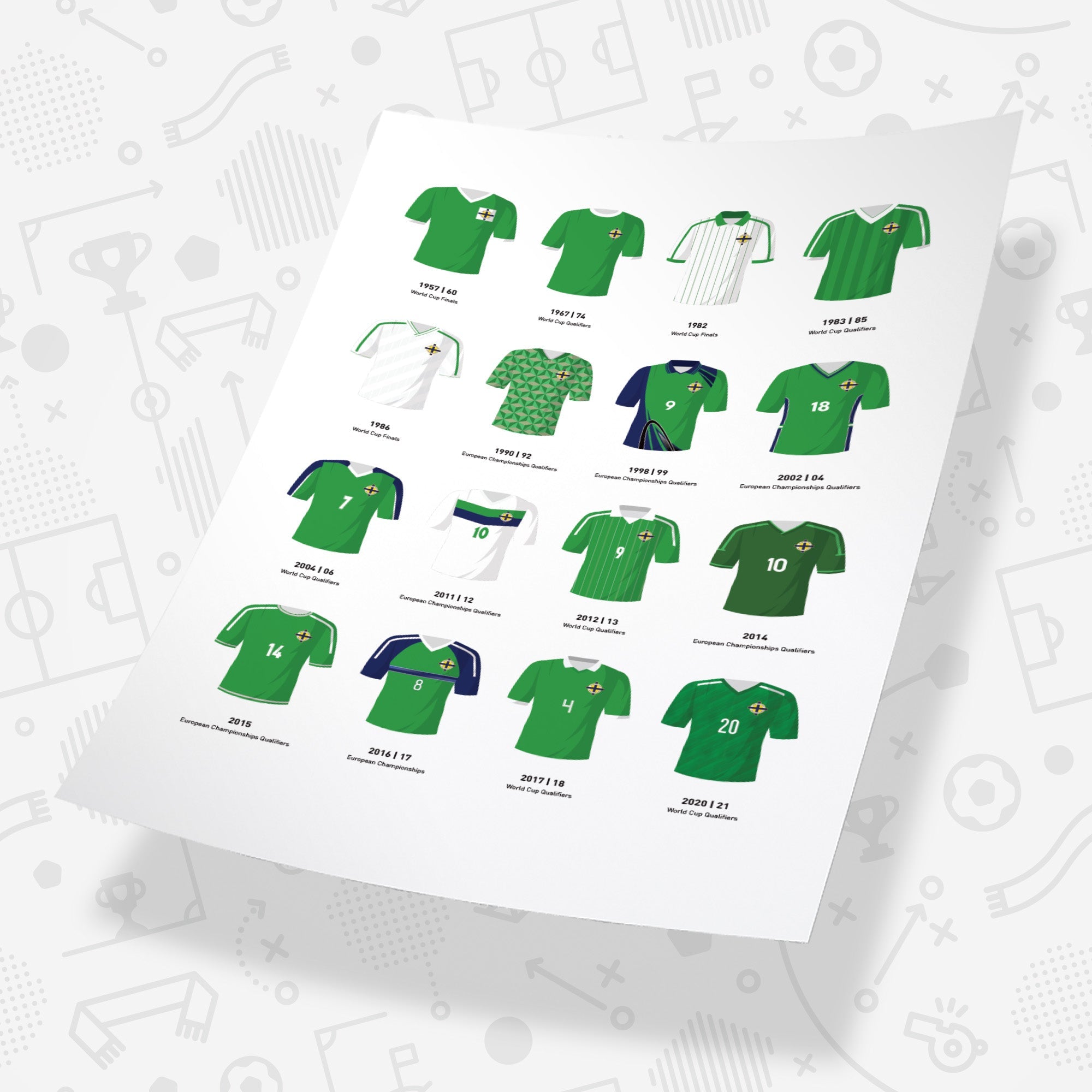 Northern Ireland Classic Kits Football Team Print Good Team On Paper