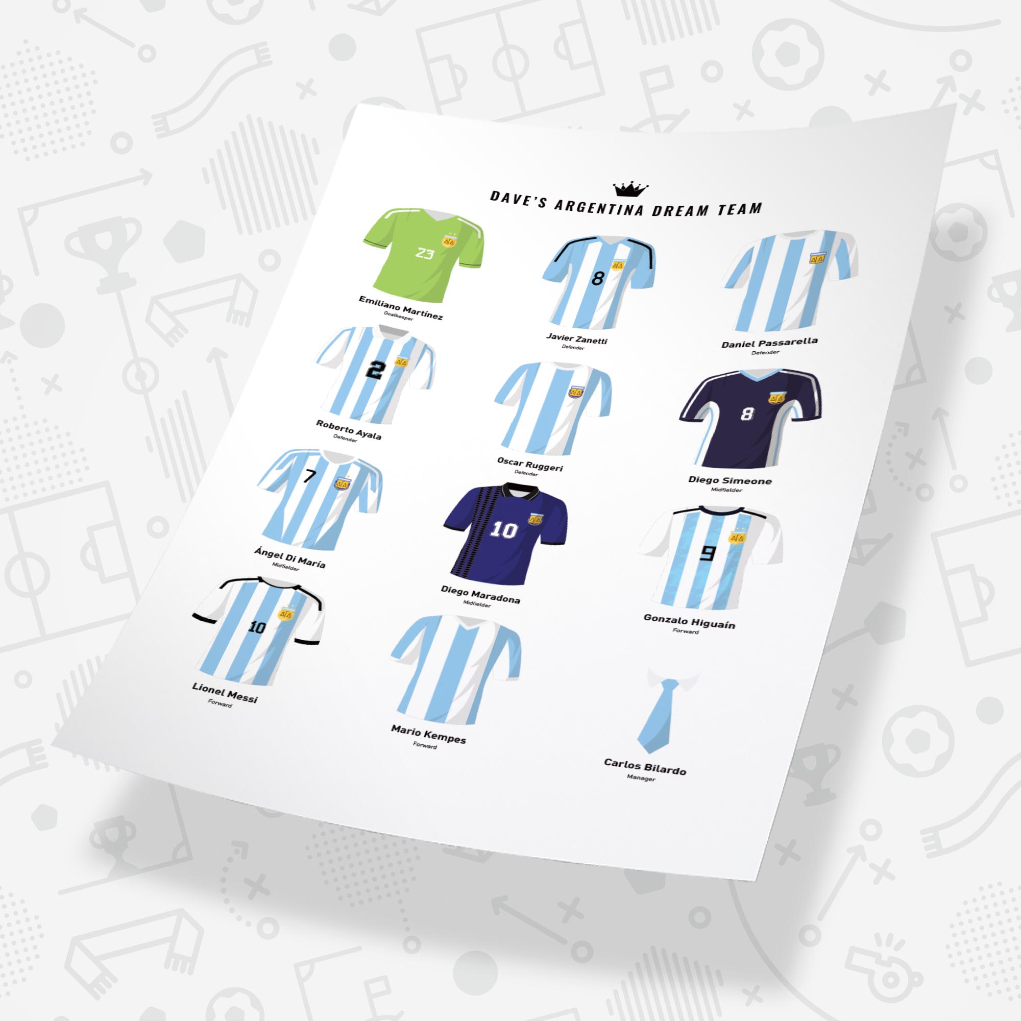 PERSONALISED Argentina Dream Team Football Print Good Team On Paper