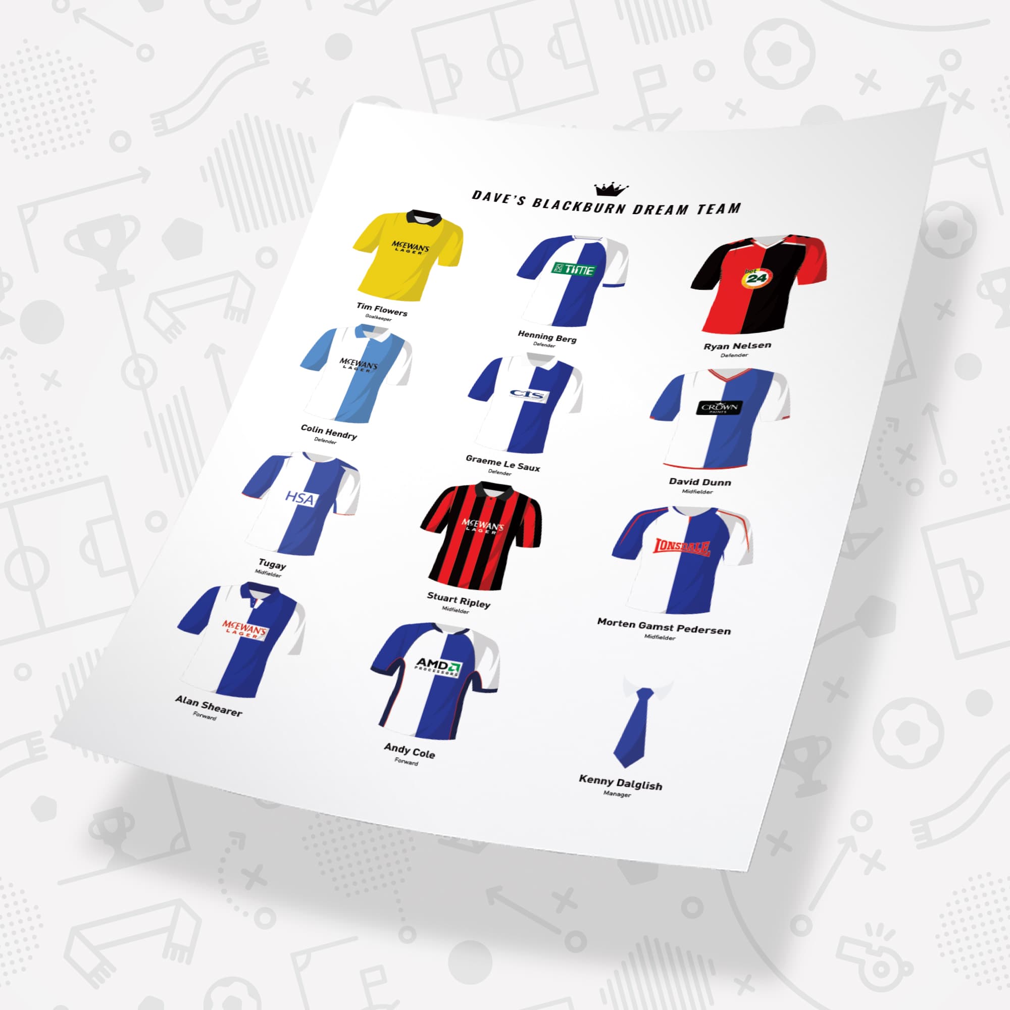 PERSONALISED Blackburn Dream Team Football Print Good Team On Paper