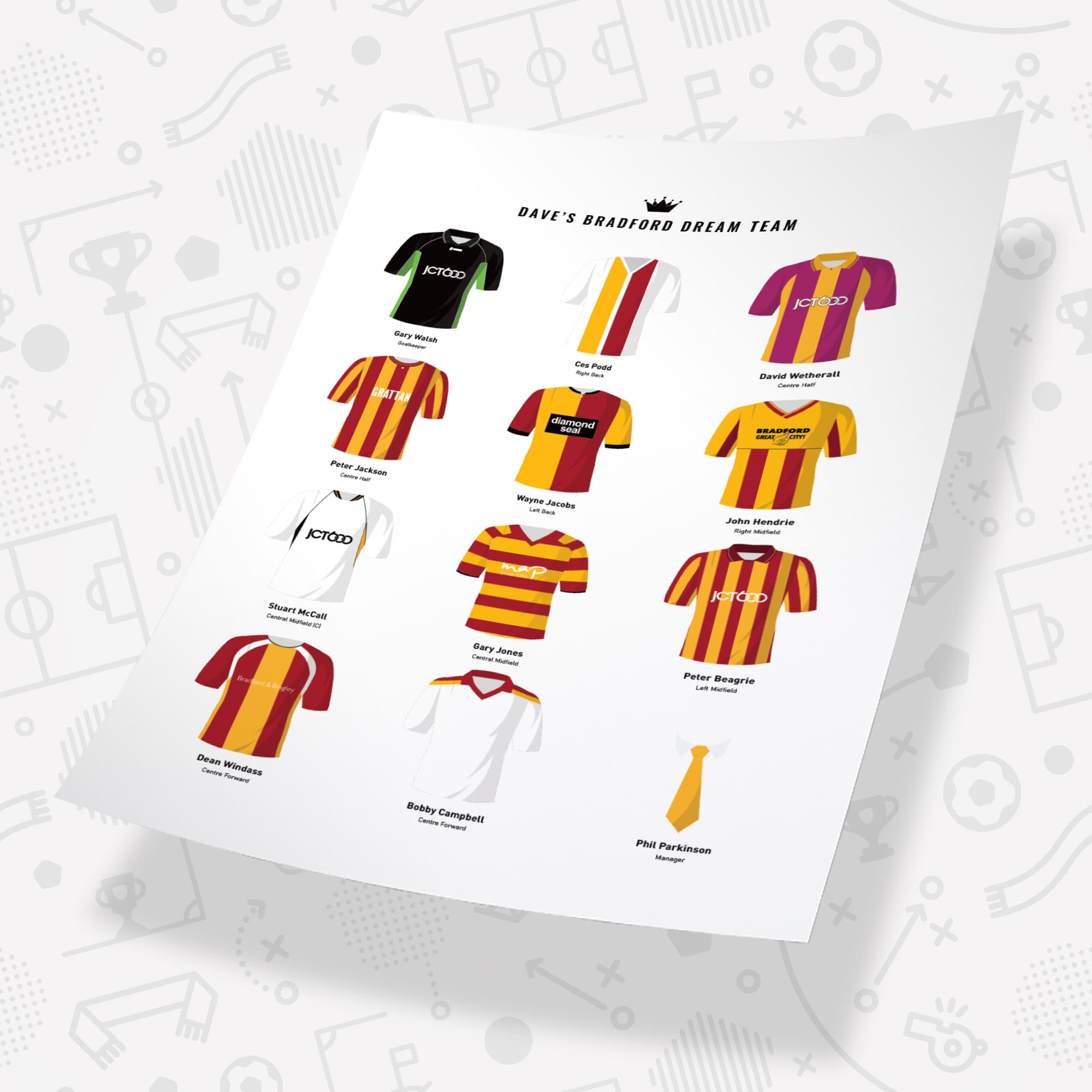 PERSONALISED Bradford Dream Team Football Print Good Team On Paper