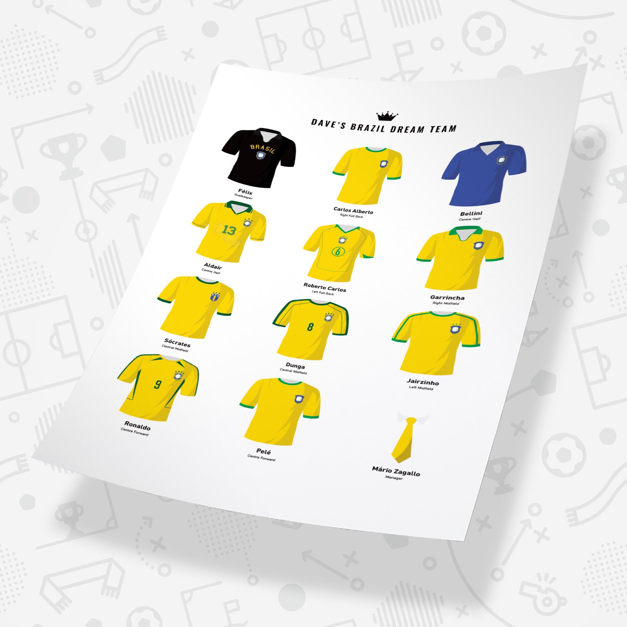 PERSONALISED Brazil Dream Team Football Print Good Team On Paper