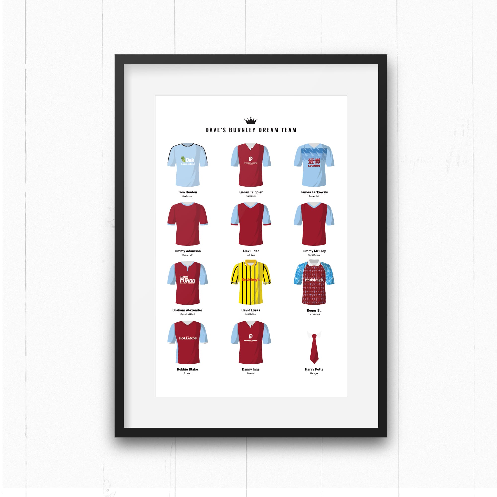 PERSONALISED Burnley Dream Team Football Print Good Team On Paper