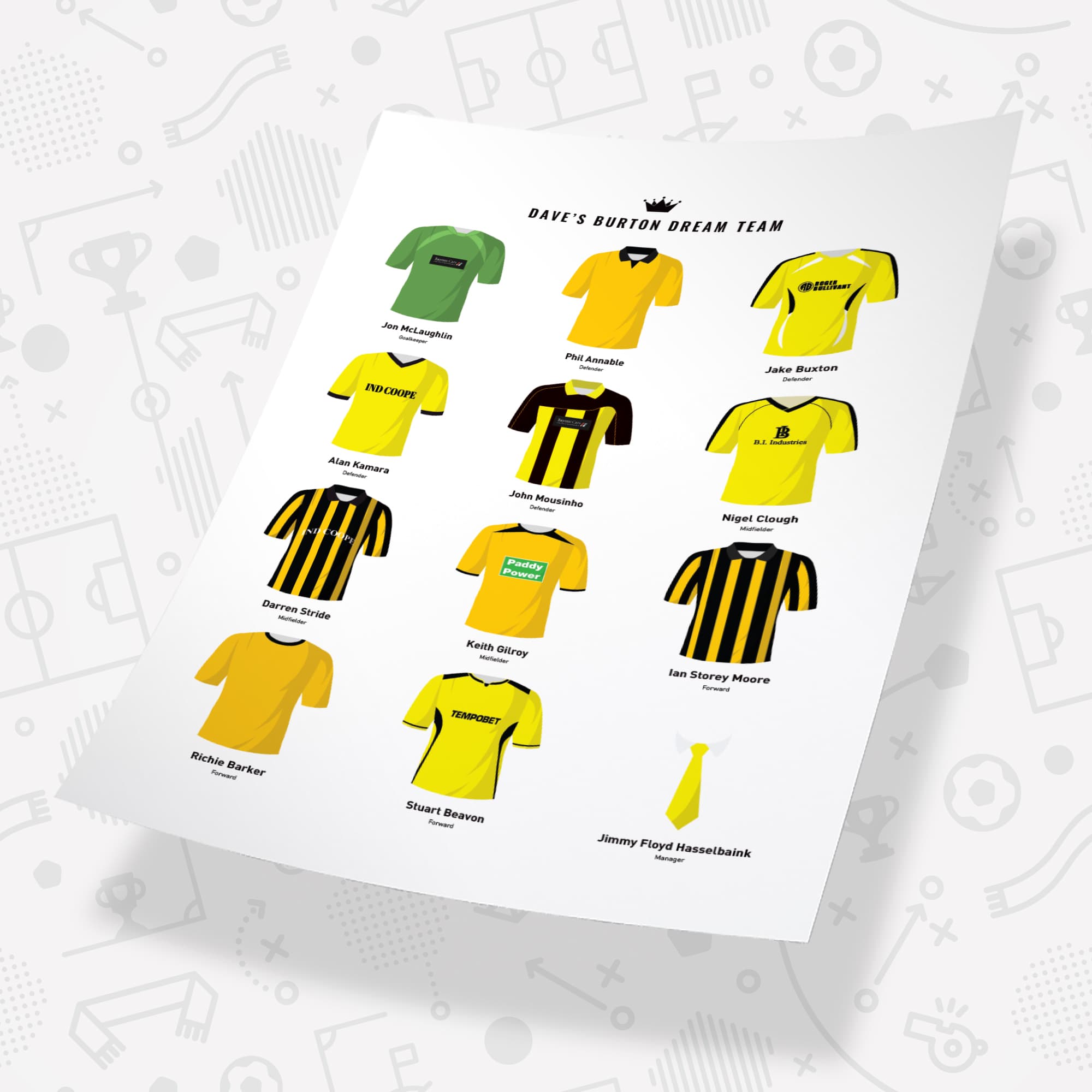 PERSONALISED Burton Dream Team Football Print Good Team On Paper