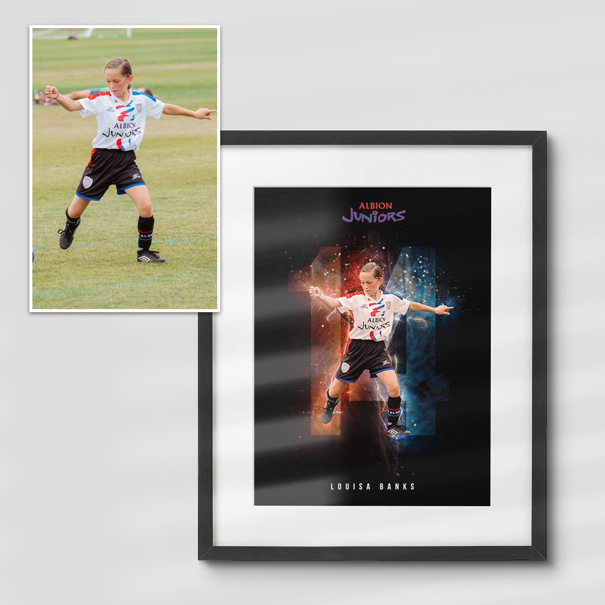 PERSONALISED Custom Junior Football Player Portrait Print Good Team On Paper