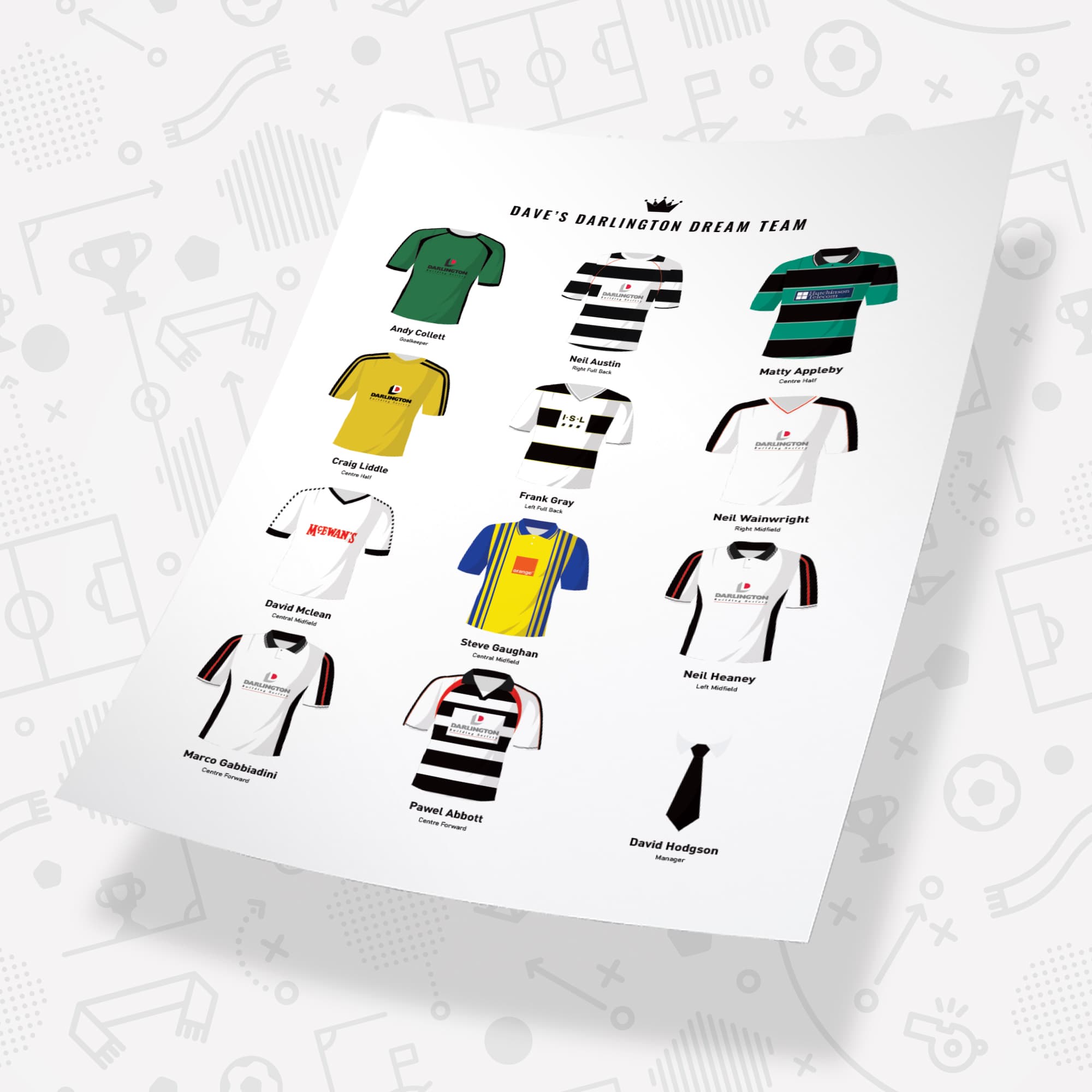 PERSONALISED Darlington Dream Team Football Print Good Team On Paper