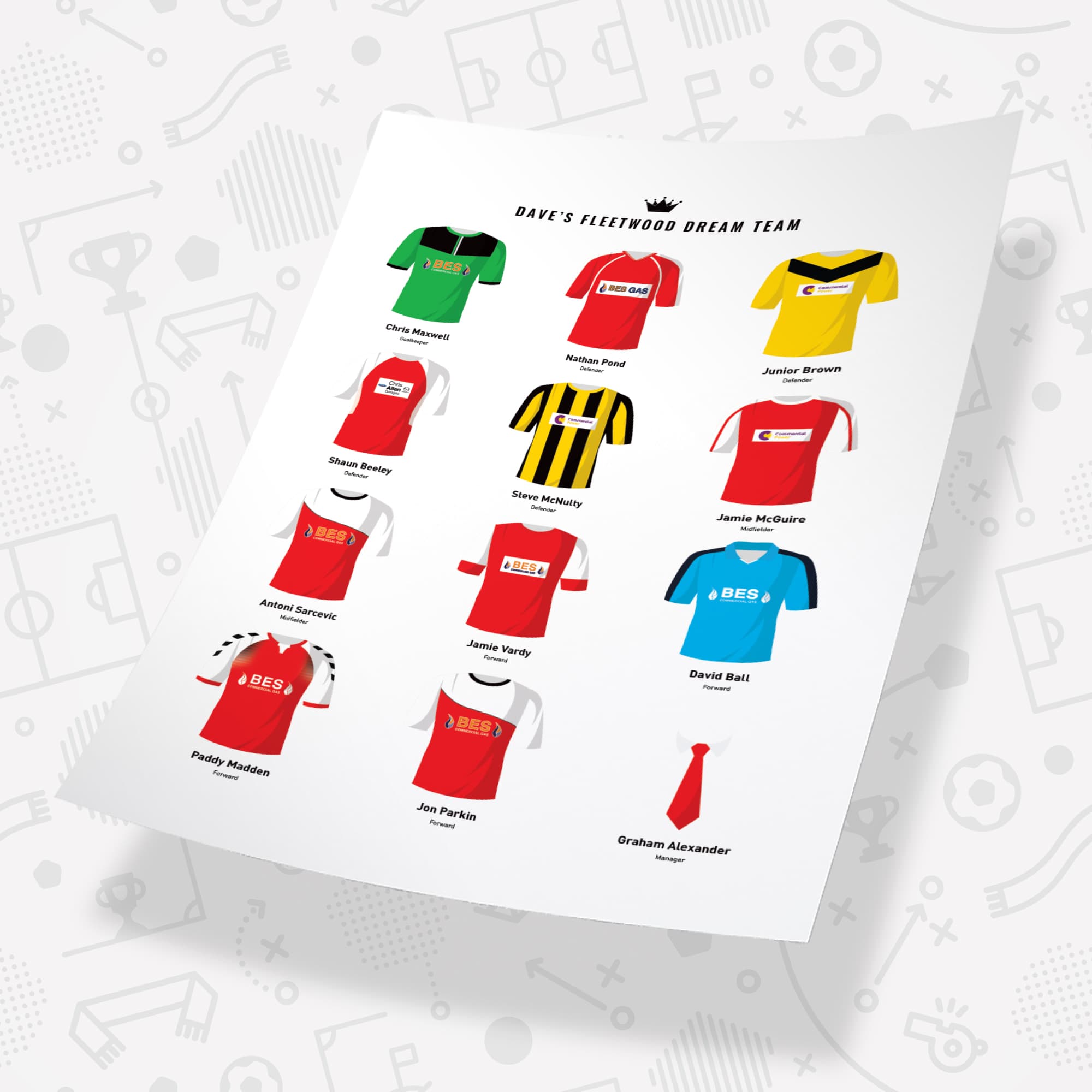 PERSONALISED Fleetwood Dream Team Football Print Good Team On Paper