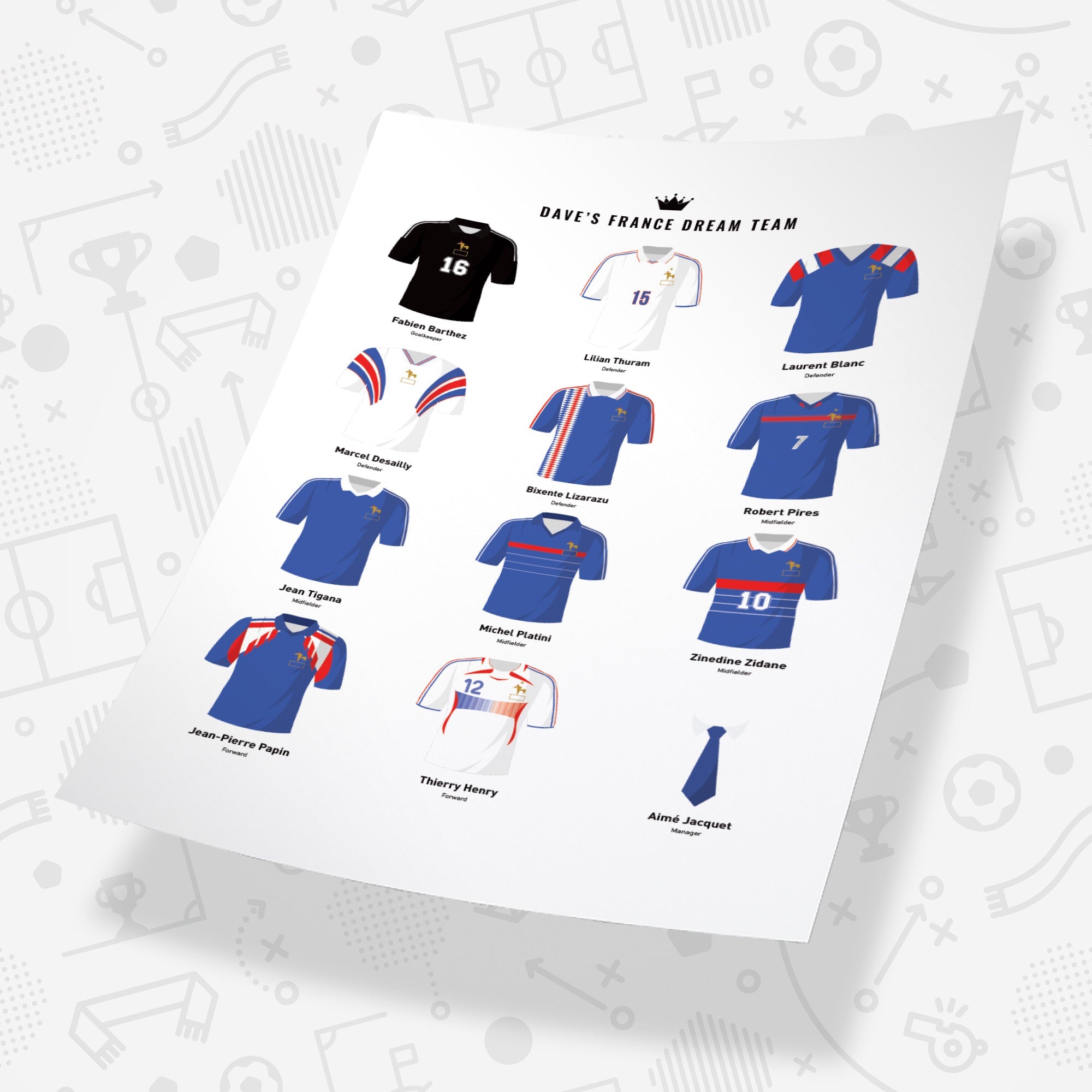 PERSONALISED France Dream Team Football Print Good Team On Paper