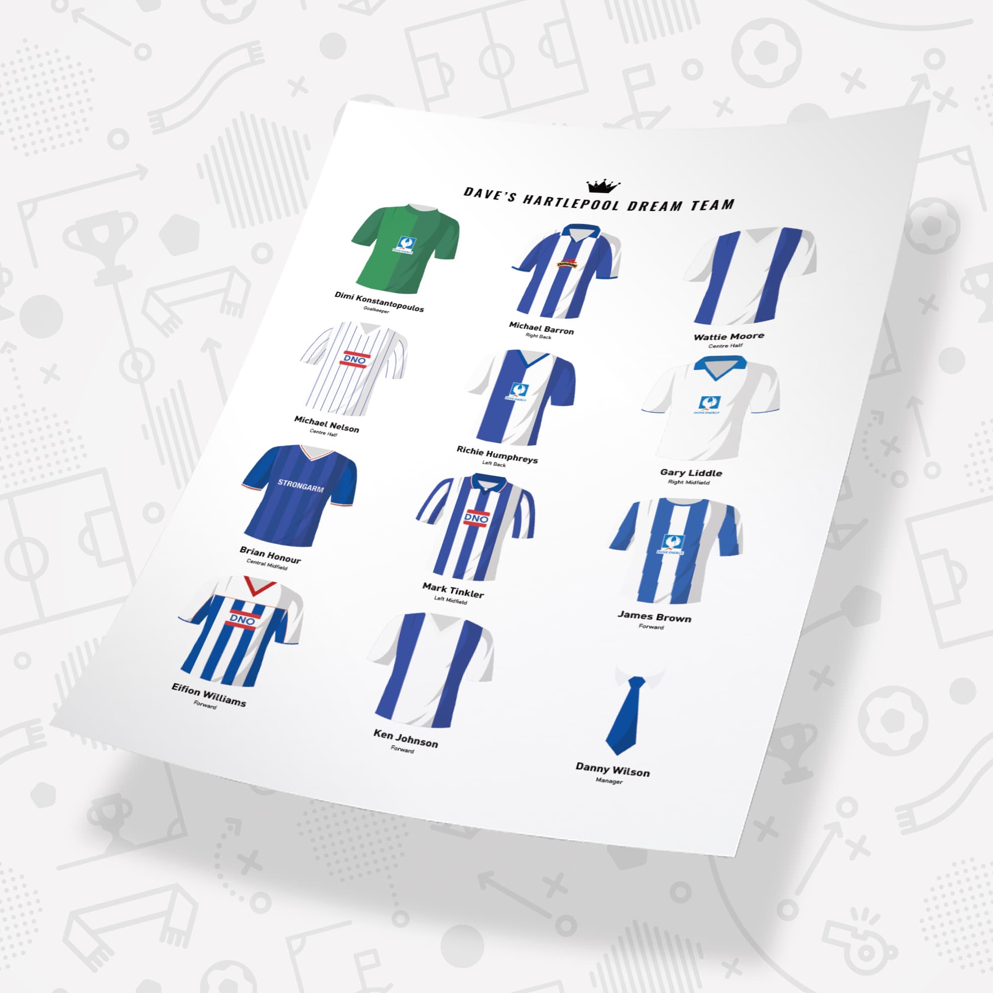 PERSONALISED Hartlepool Dream Team Football Print Good Team On Paper