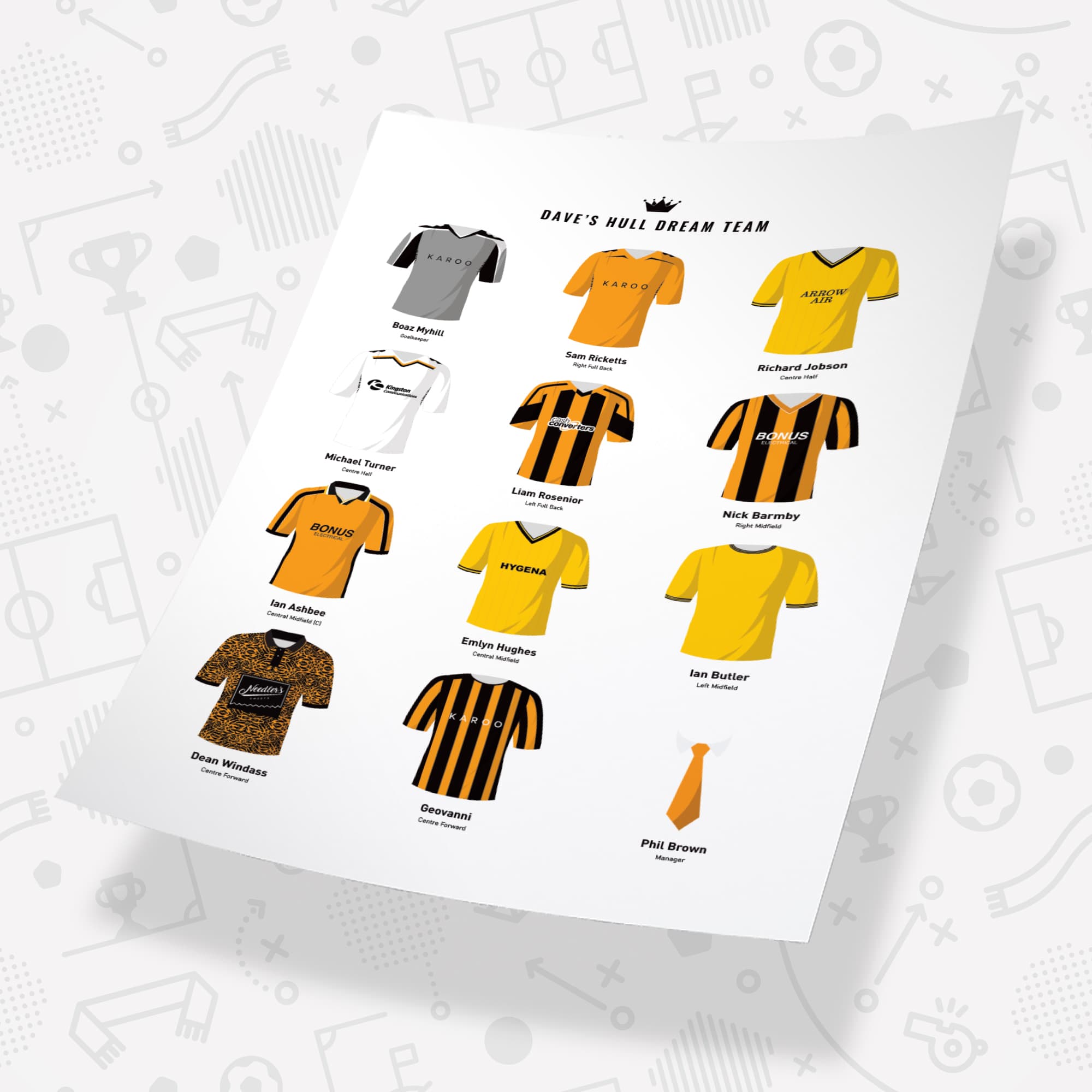 PERSONALISED Hull Dream Team Football Print Good Team On Paper