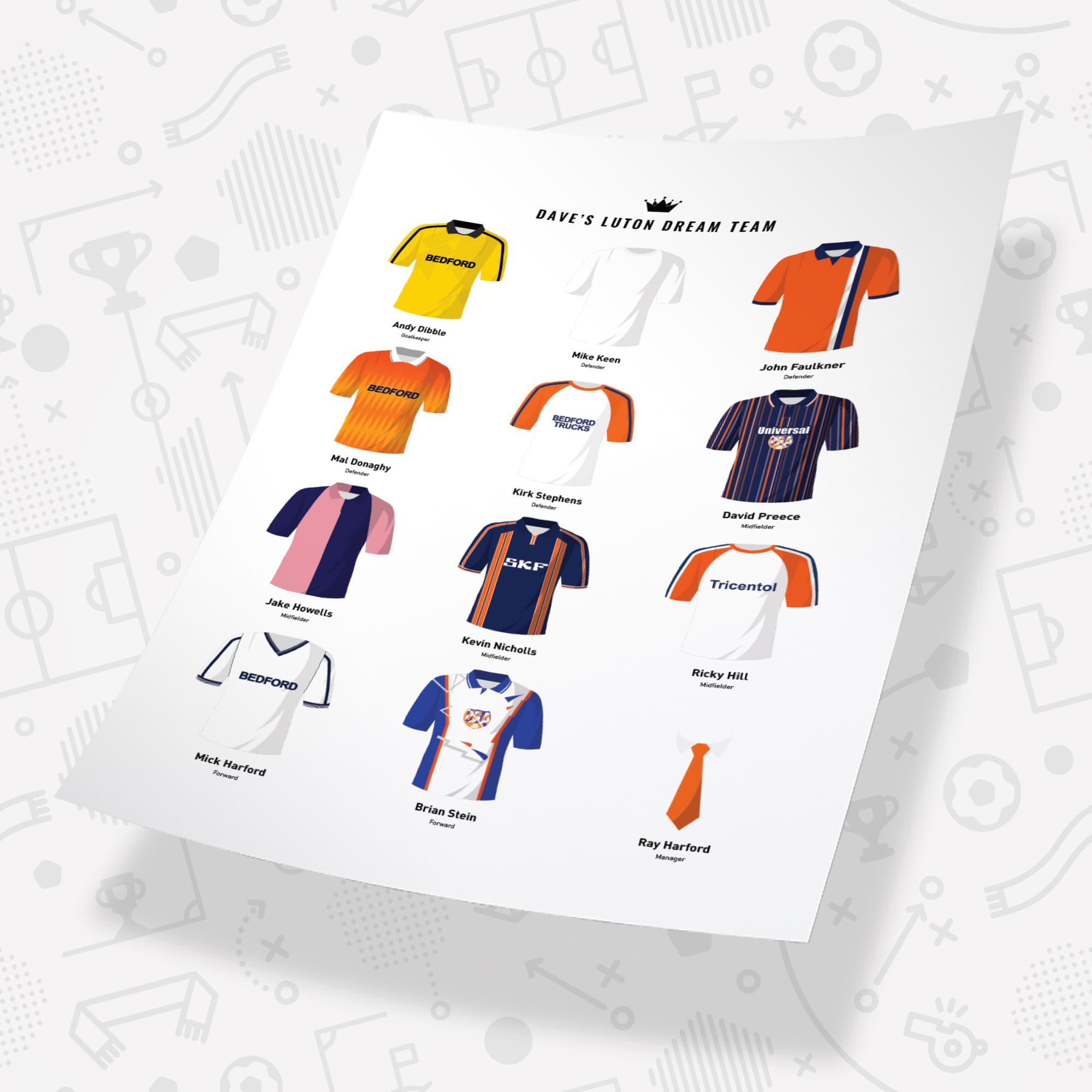 PERSONALISED Luton Dream Team Football Print Good Team On Paper