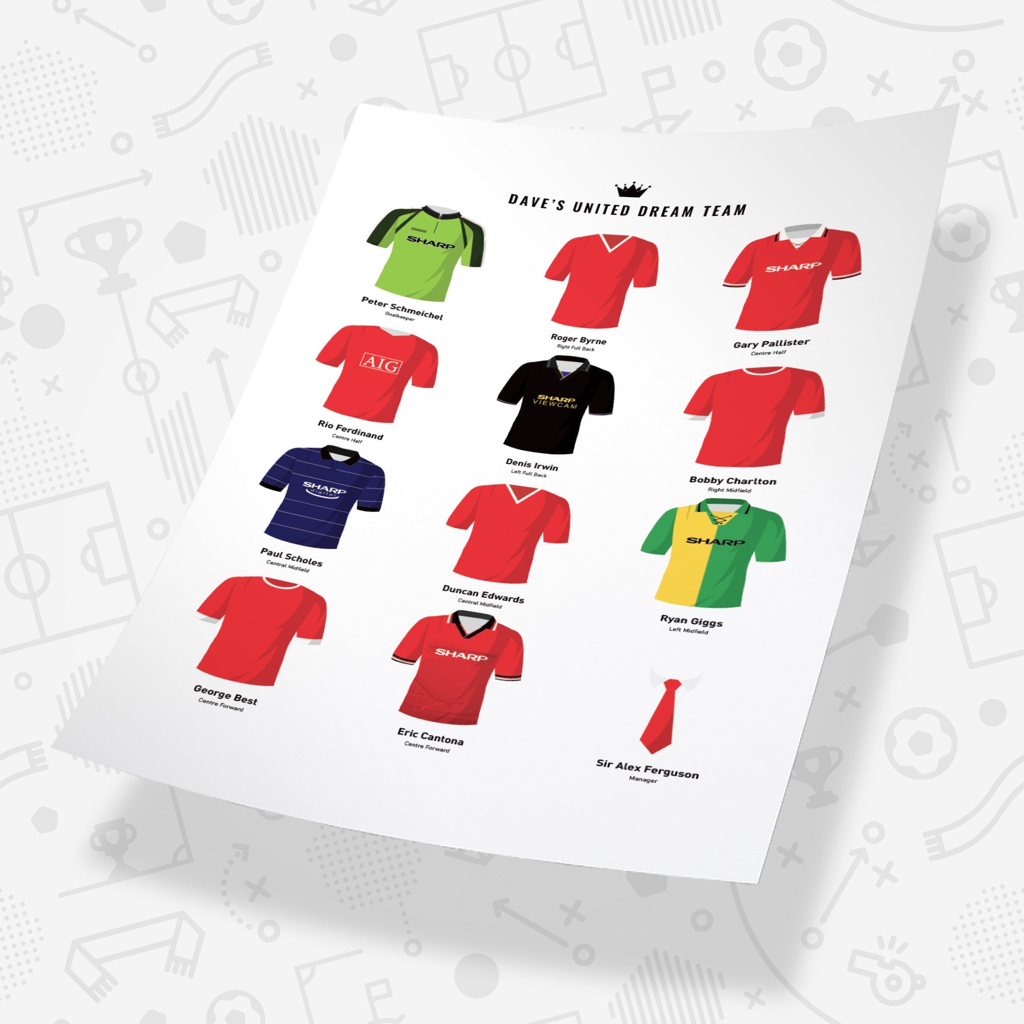 PERSONALISED Manchester Utd Dream Team Football Print Good Team On Paper