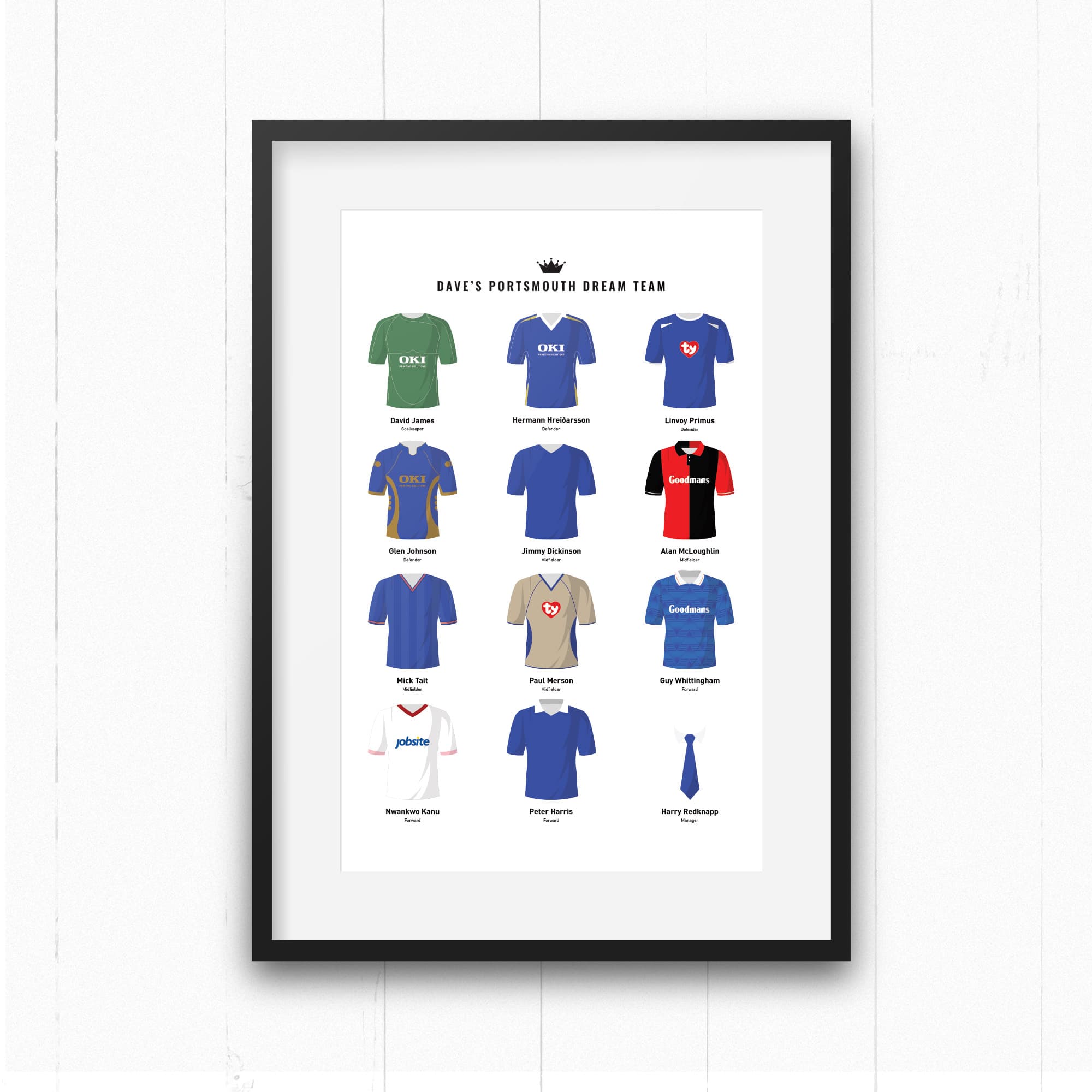 PERSONALISED Portsmouth Dream Team Football Print Good Team On Paper