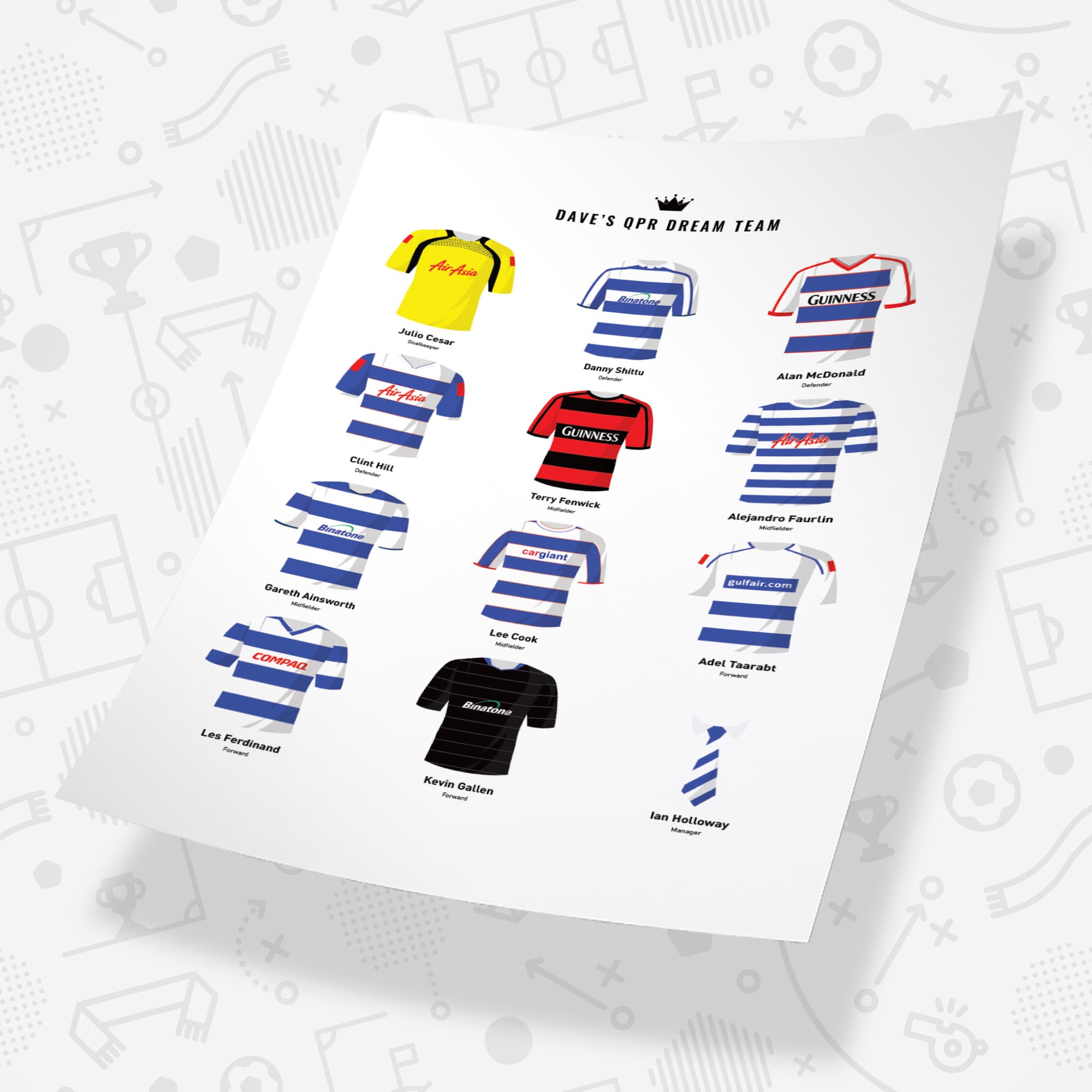 PERSONALISED QPR Dream Team Football Print Good Team On Paper