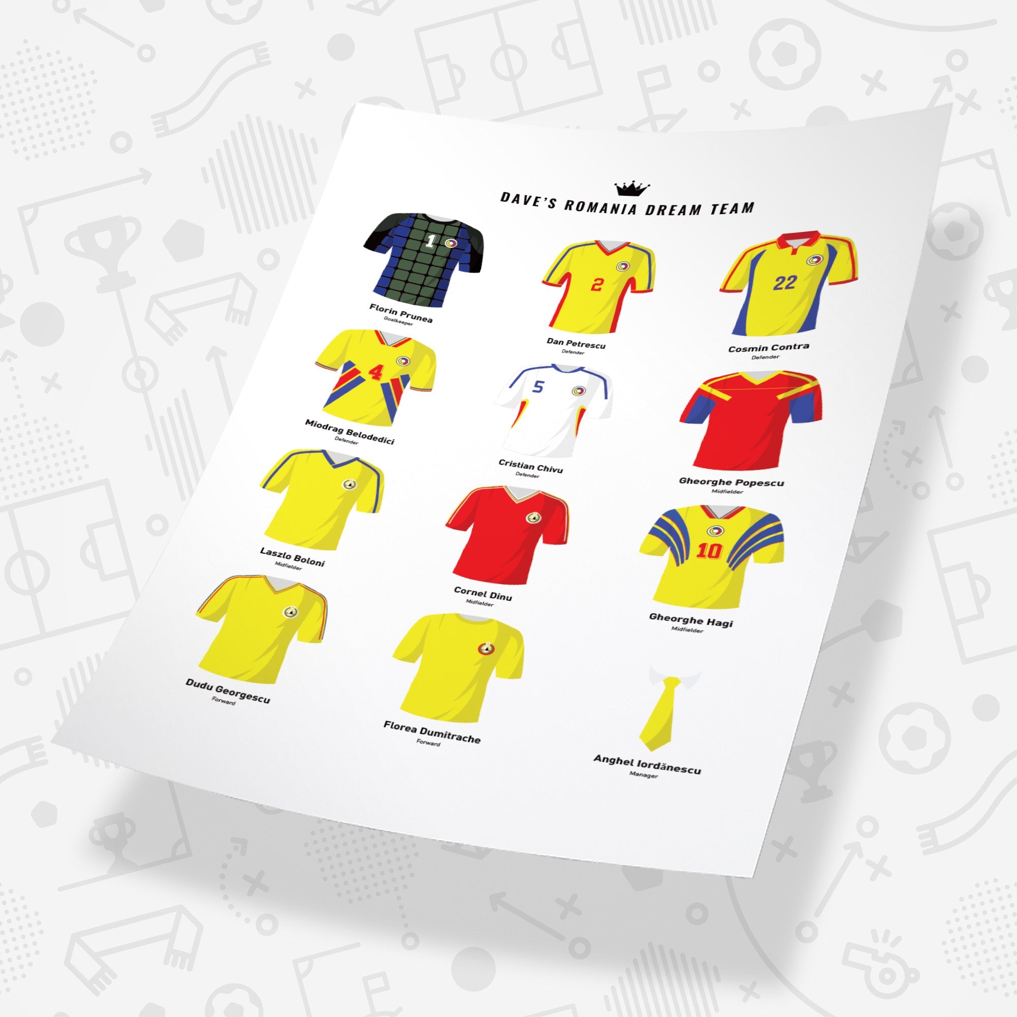 PERSONALISED Romania Dream Team Football Print Good Team On Paper