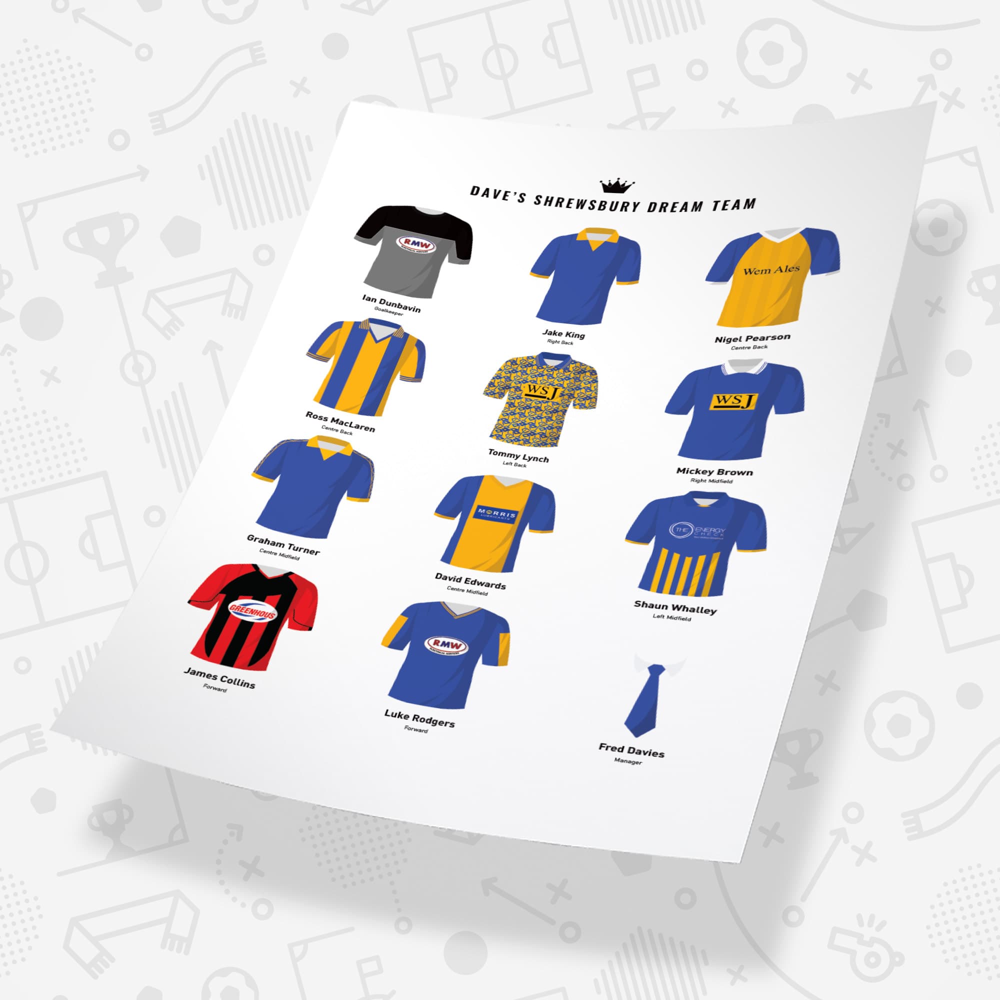 PERSONALISED Shrewsbury Dream Team Football Print Good Team On Paper