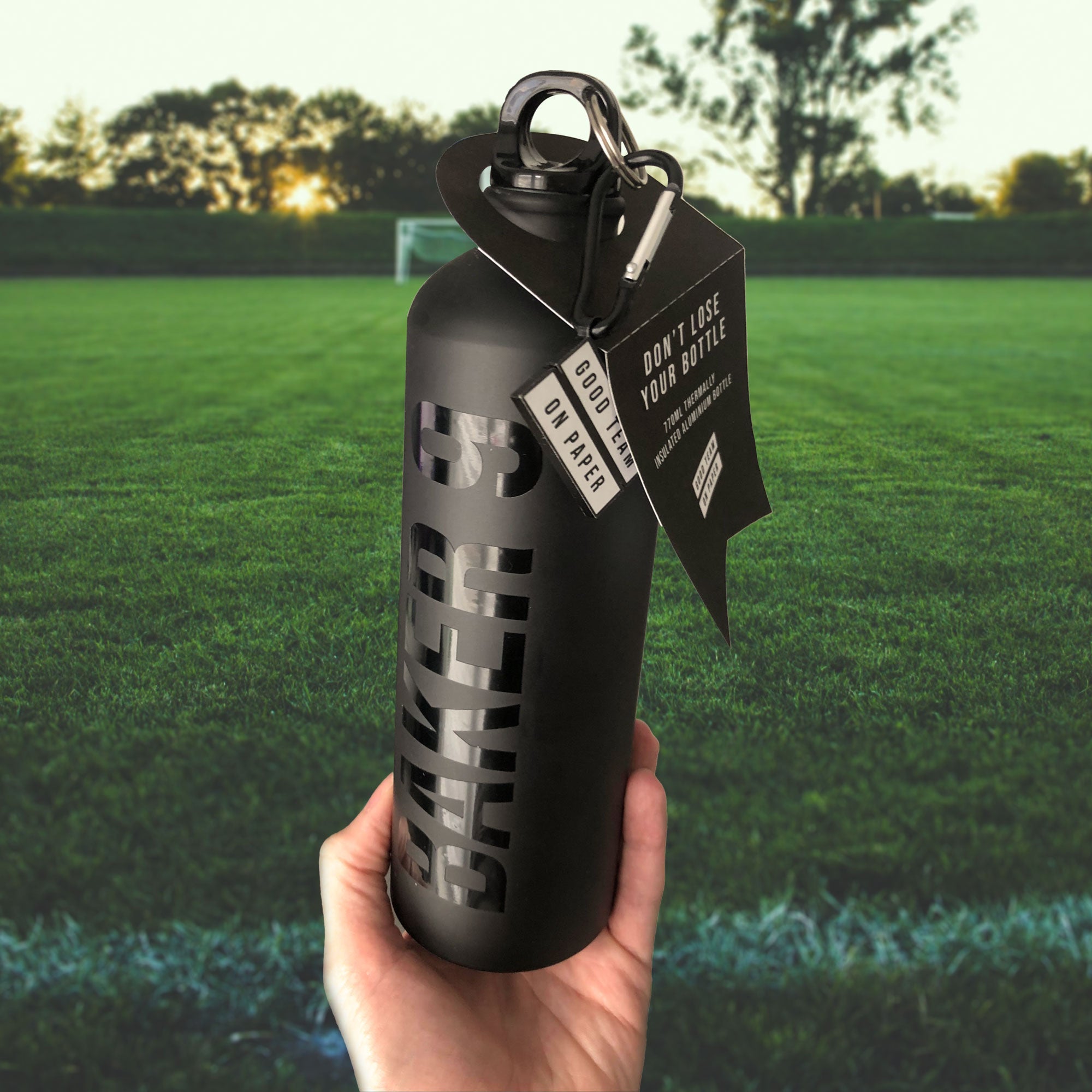 PERSONALISED Sports Aluminium Water Bottle Good Team On Paper