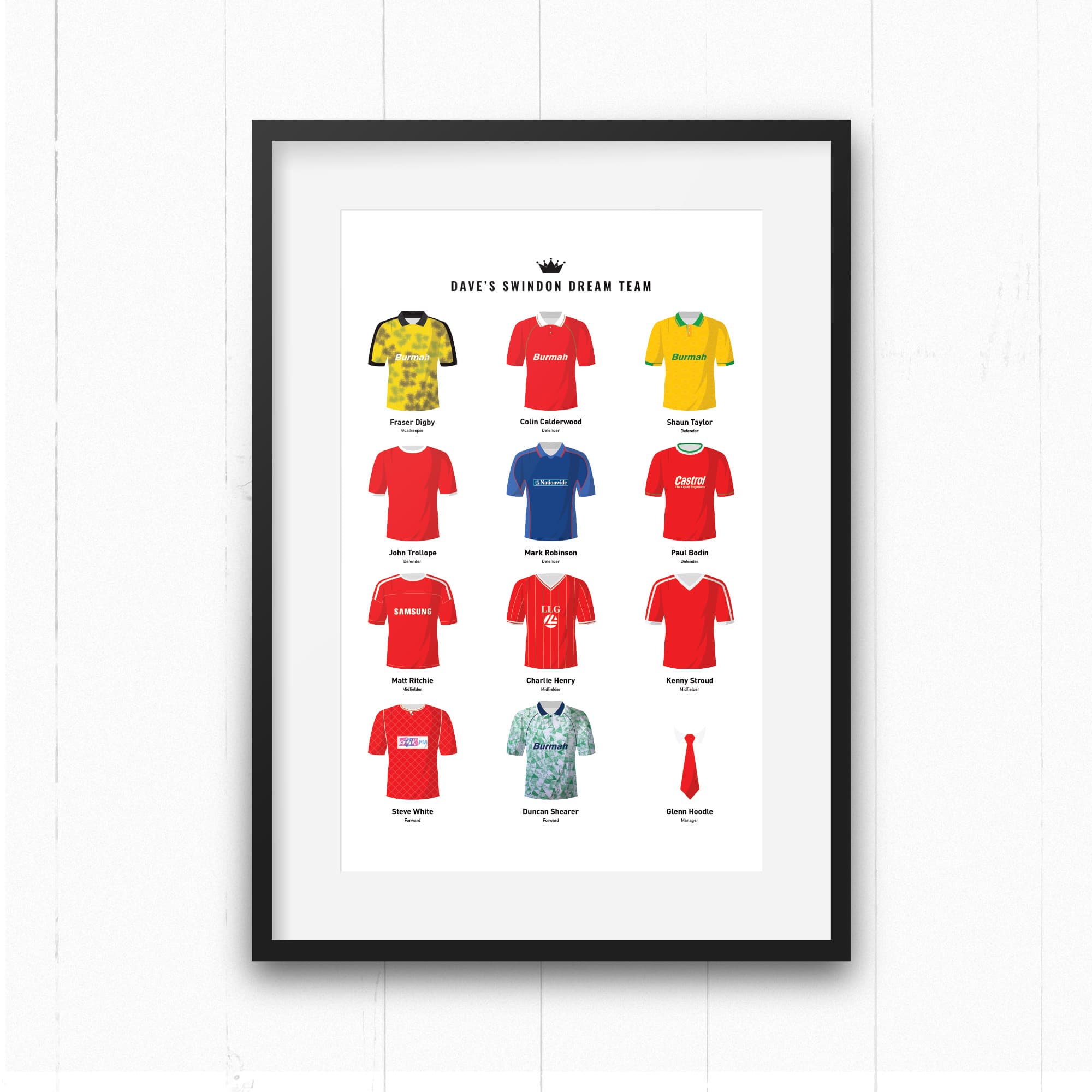 PERSONALISED Swindon Dream Team Football Print Good Team On Paper