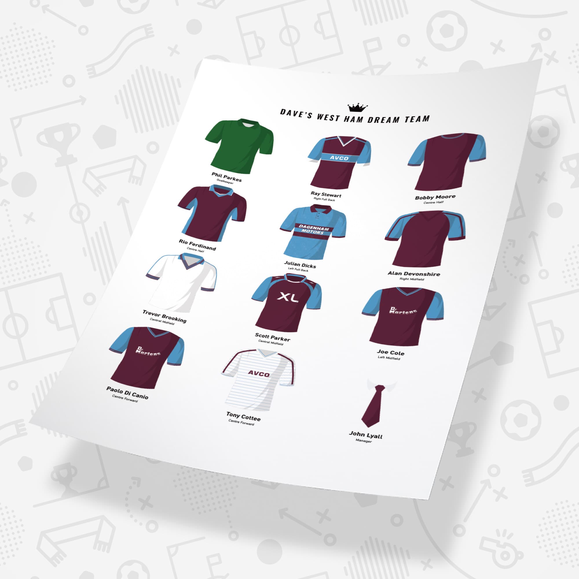 PERSONALISED West Ham Dream Team Football Print Good Team On Paper