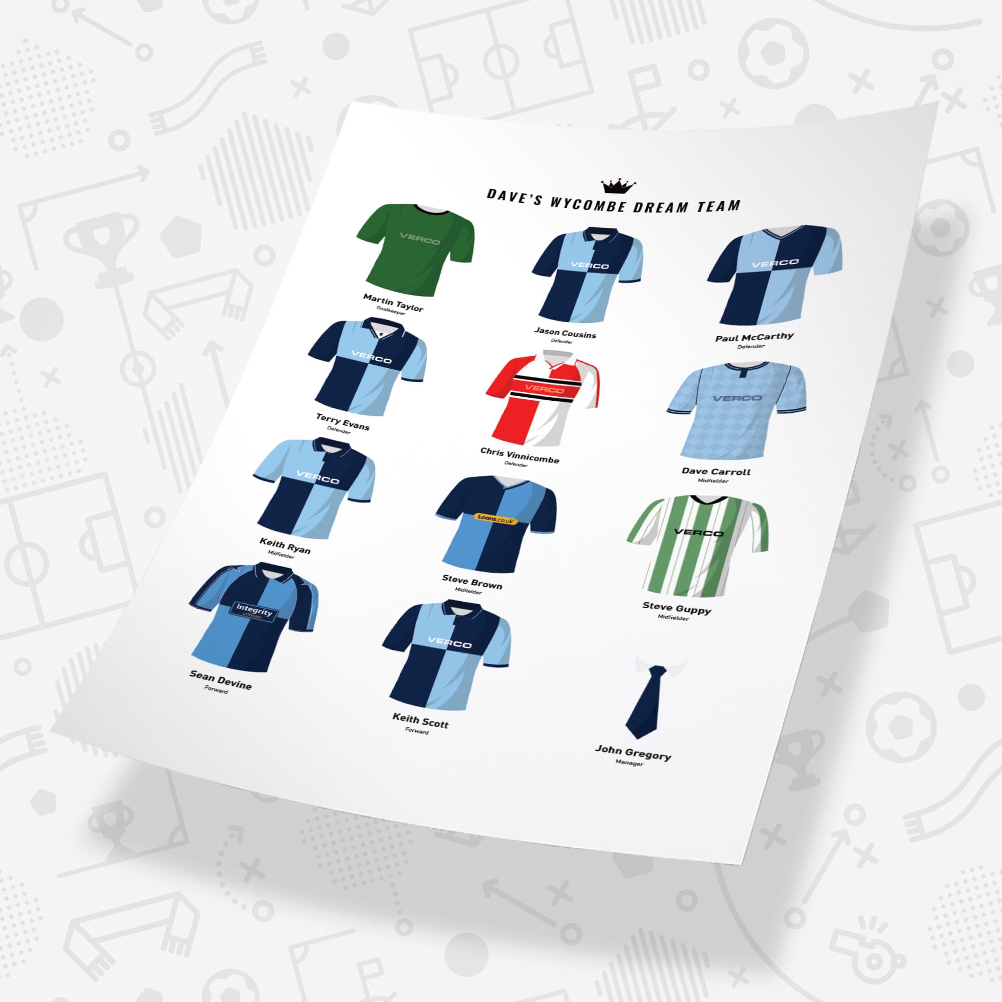 PERSONALISED Wycombe Dream Team Football Print Good Team On Paper