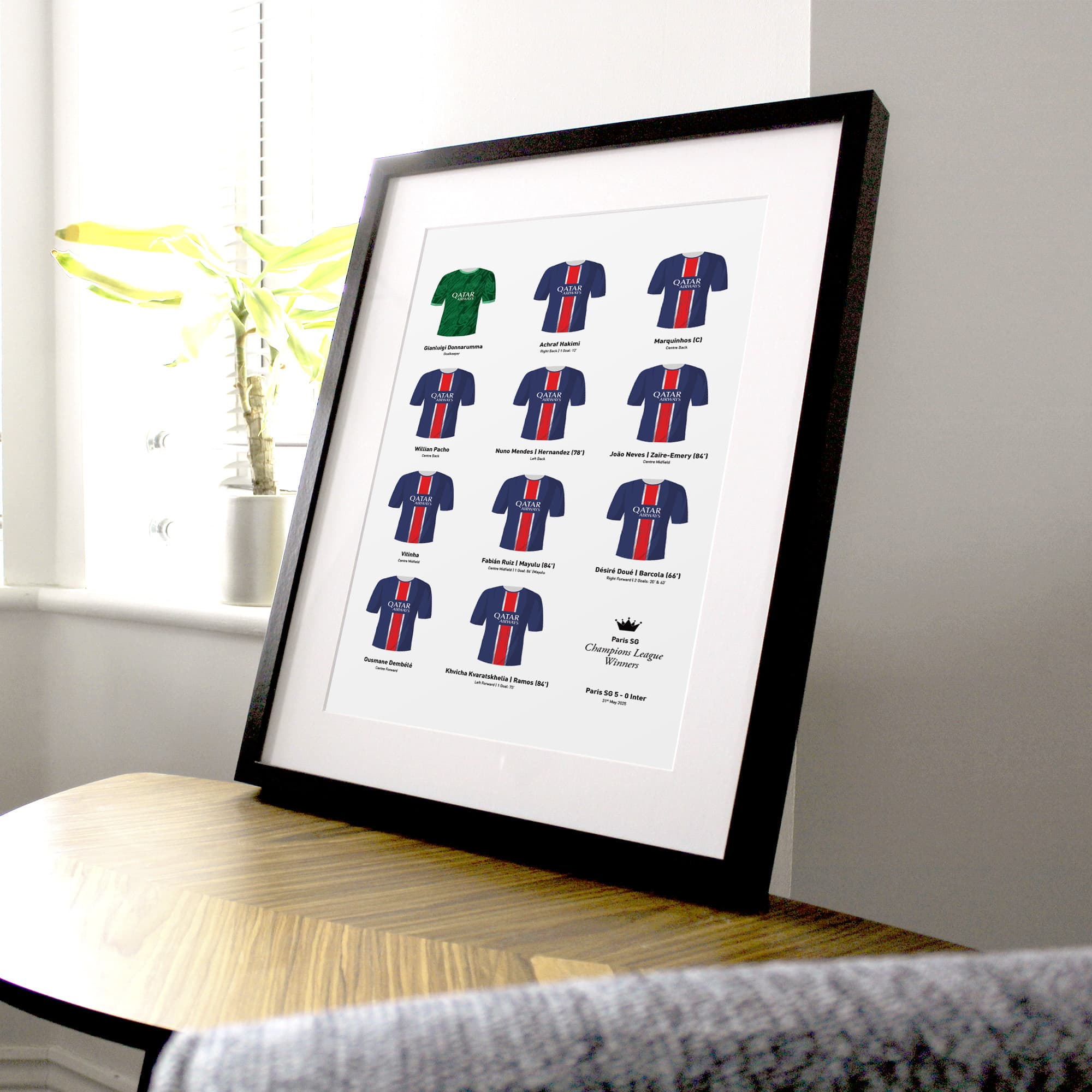 Paris SG 2025 European Champions Football Team Print