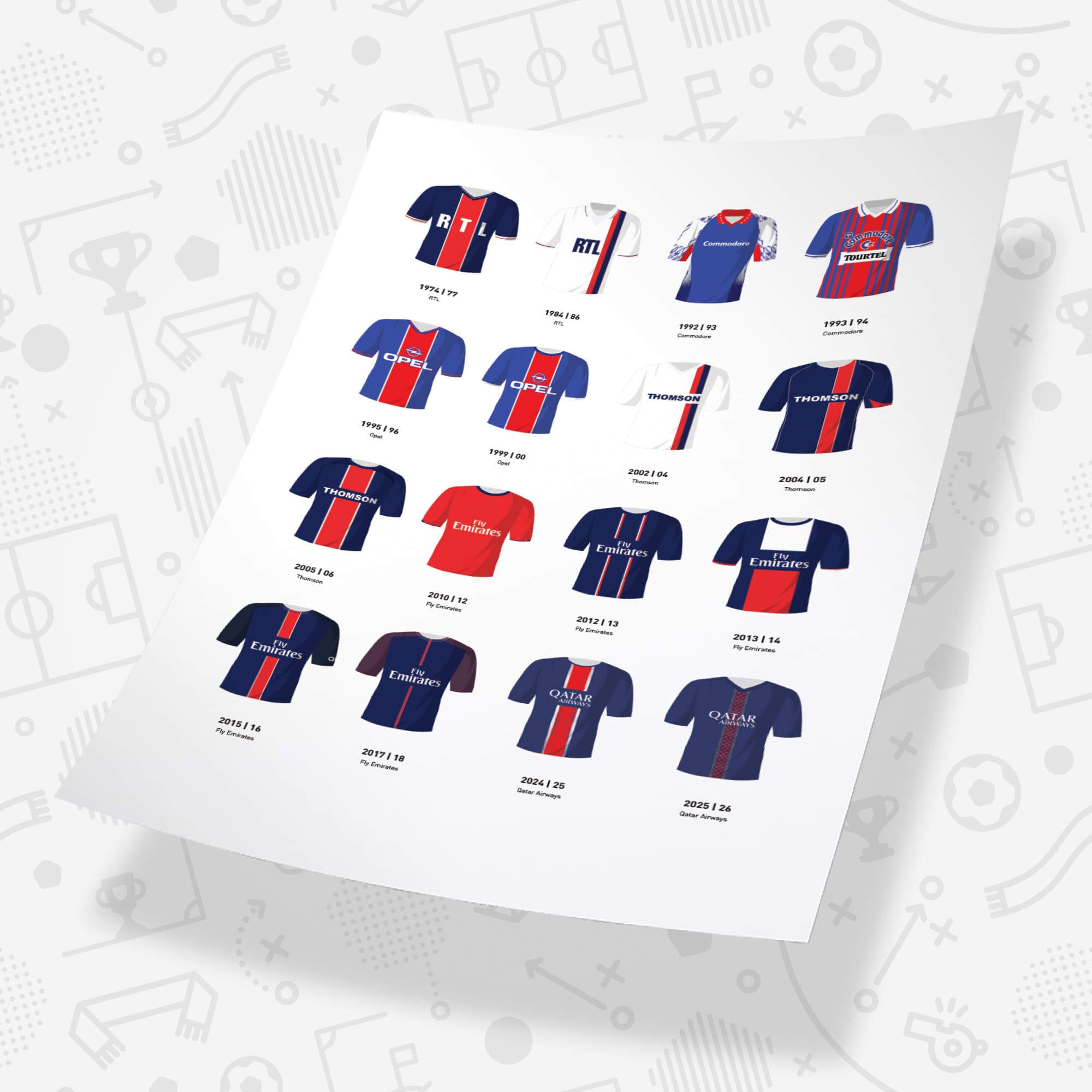 Paris SG Classic Kits Football Team Print
