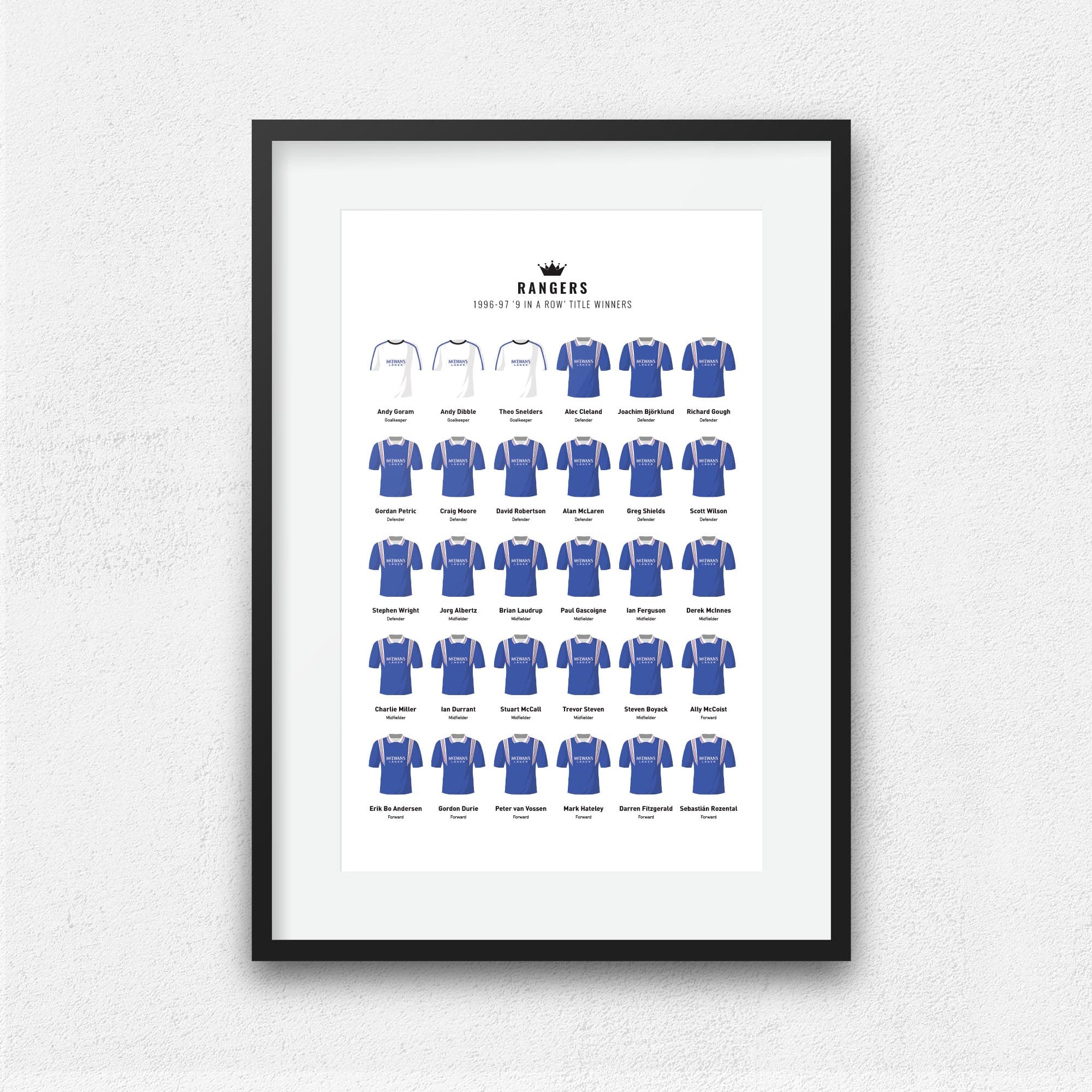 Rangers 1997 'Nine In a Row' Football Team Print Good Team On Paper
