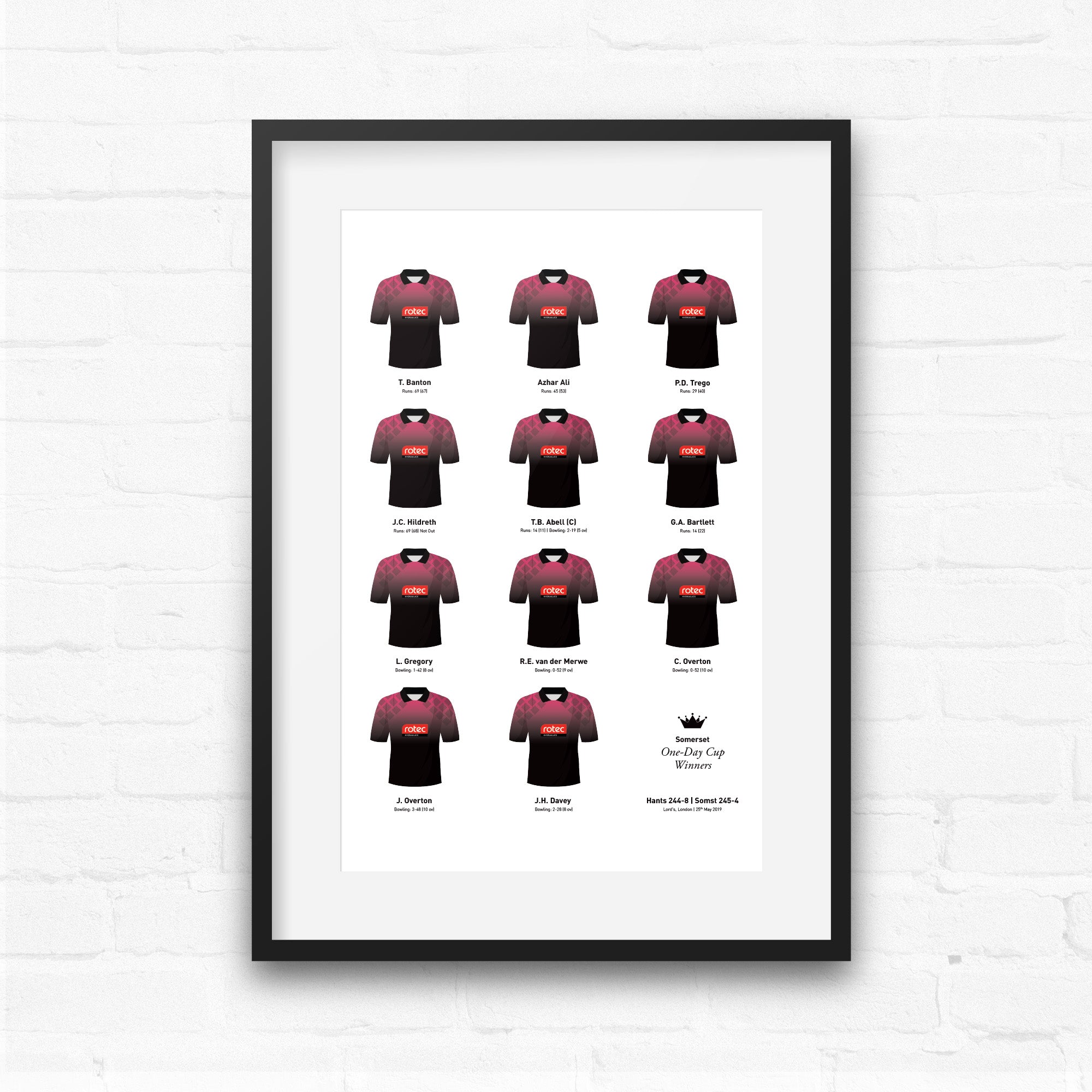 Somerset Cricket 2019 One Day Cup Winners Team Print