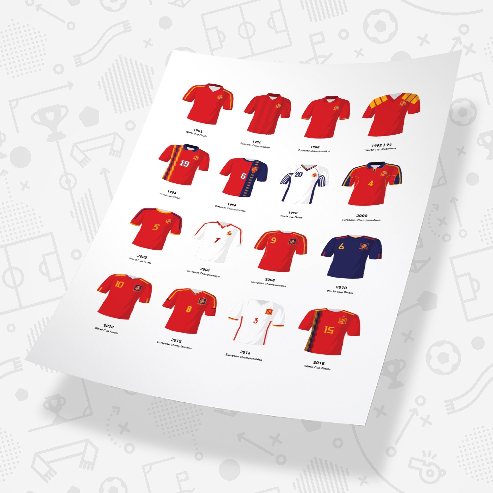 Spain Classic Kits Football Team Print Good Team On Paper