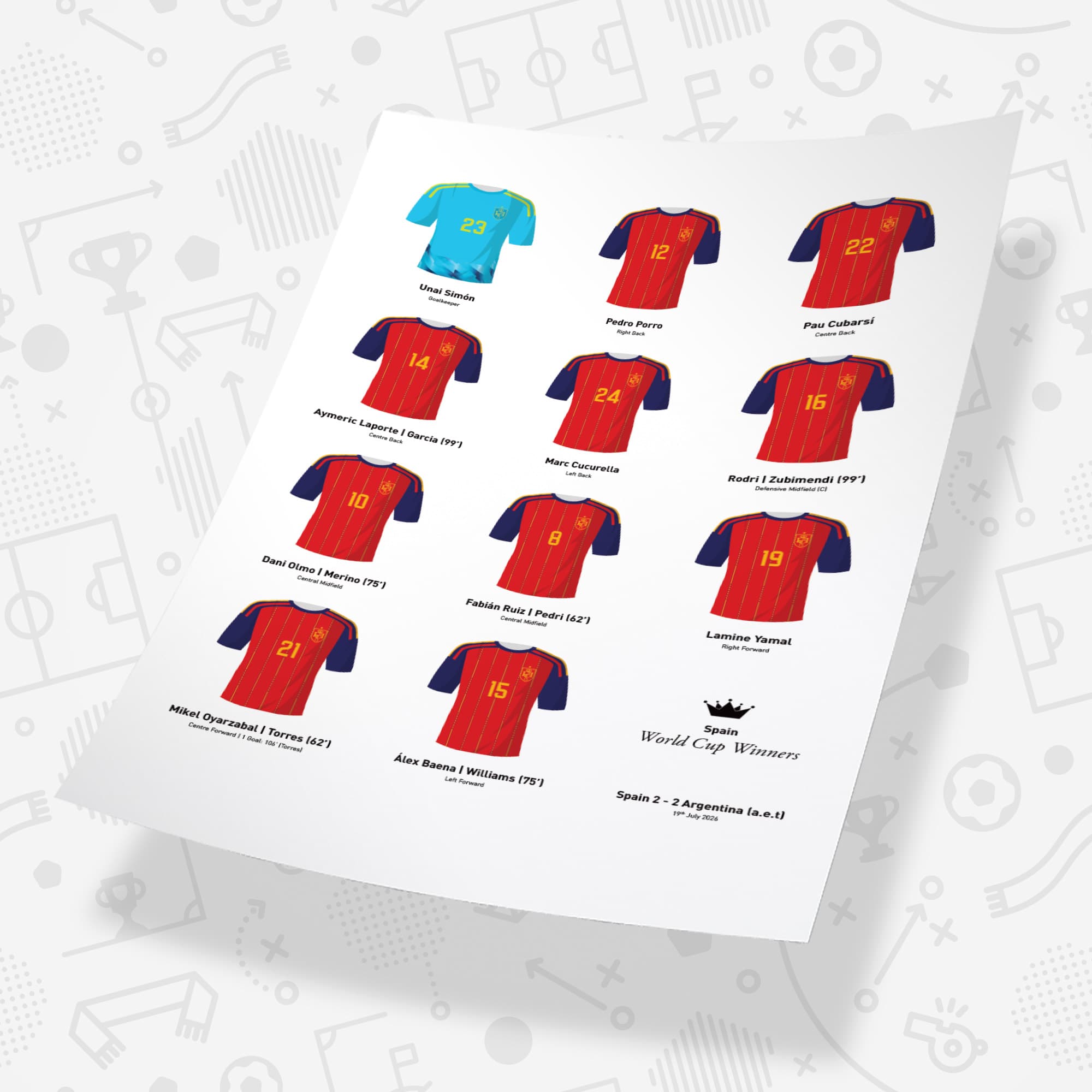 Spain 2026 World Cup Winners Football Team Print