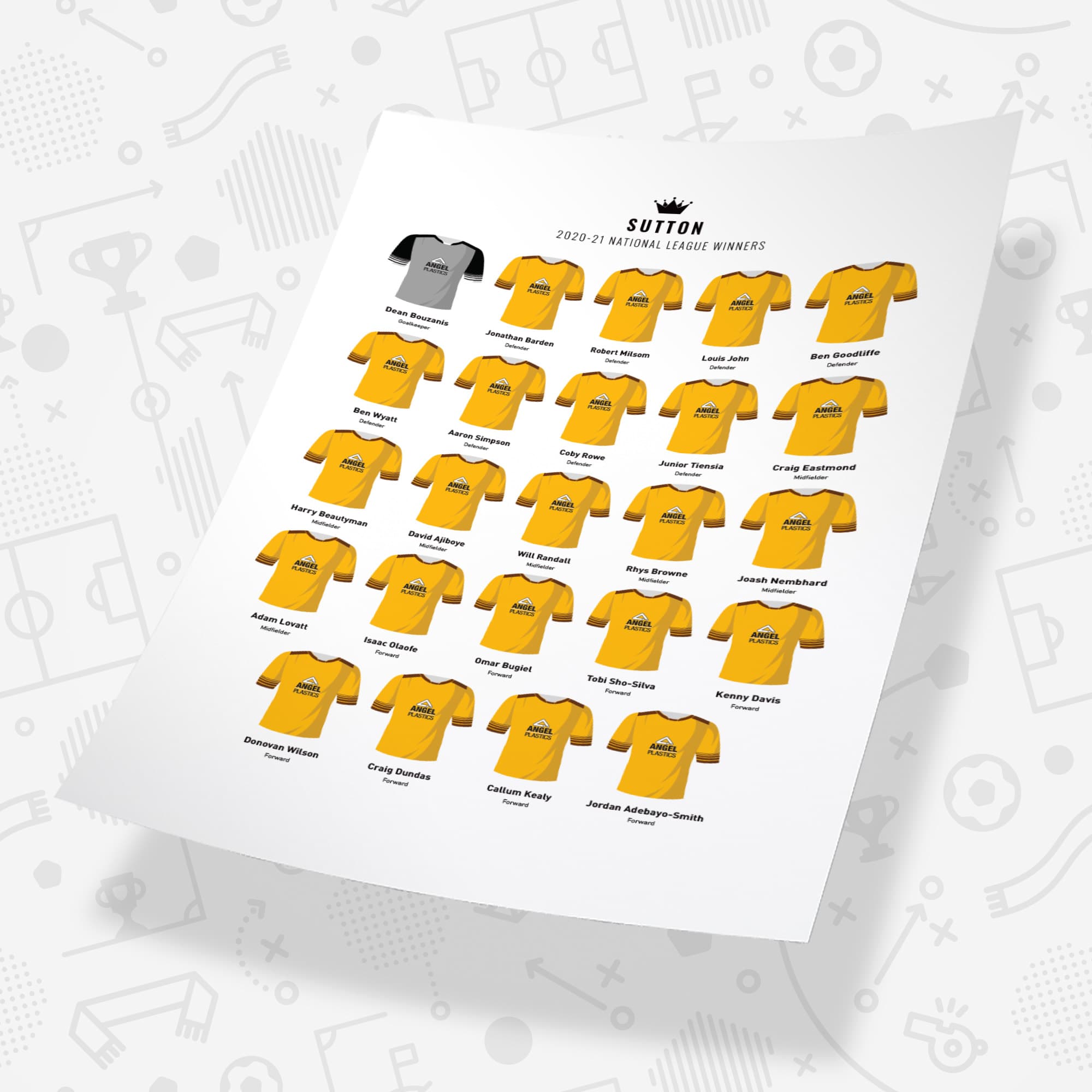 Sutton 2021 National League Winners Football Team Print Good Team On Paper