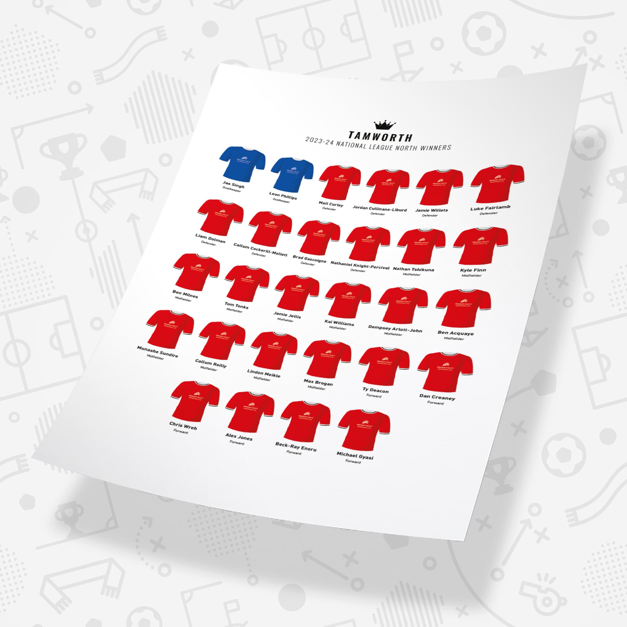 Tamworth 2024 National League North Winners Football Team Print