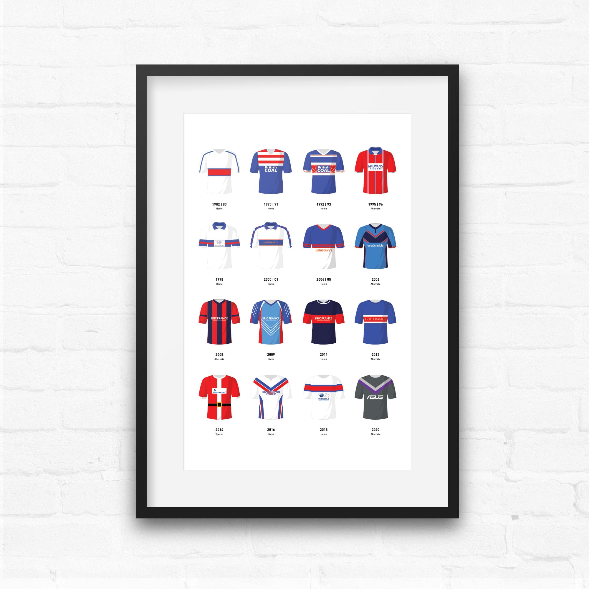 Wakefield Classic Kits Rugby League Team Print