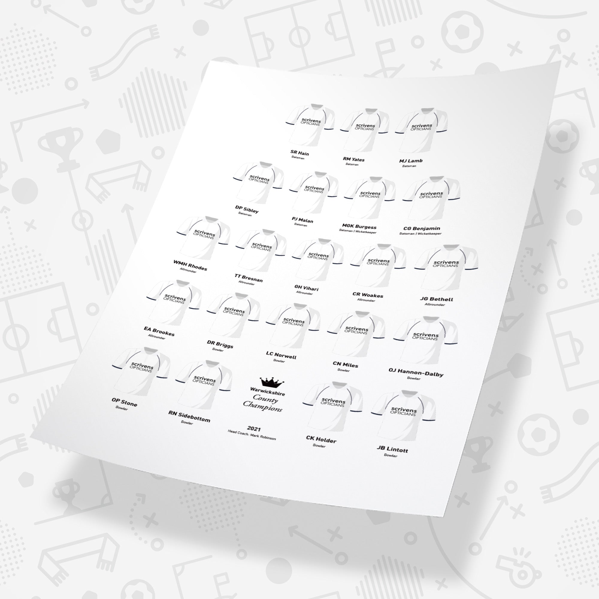 Warwickshire Cricket 2021 County Champions Team Print