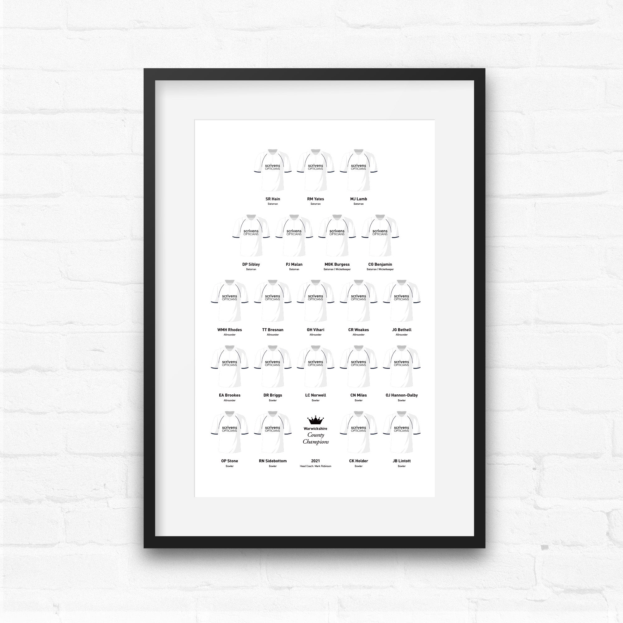 Warwickshire Cricket 2021 County Champions Team Print